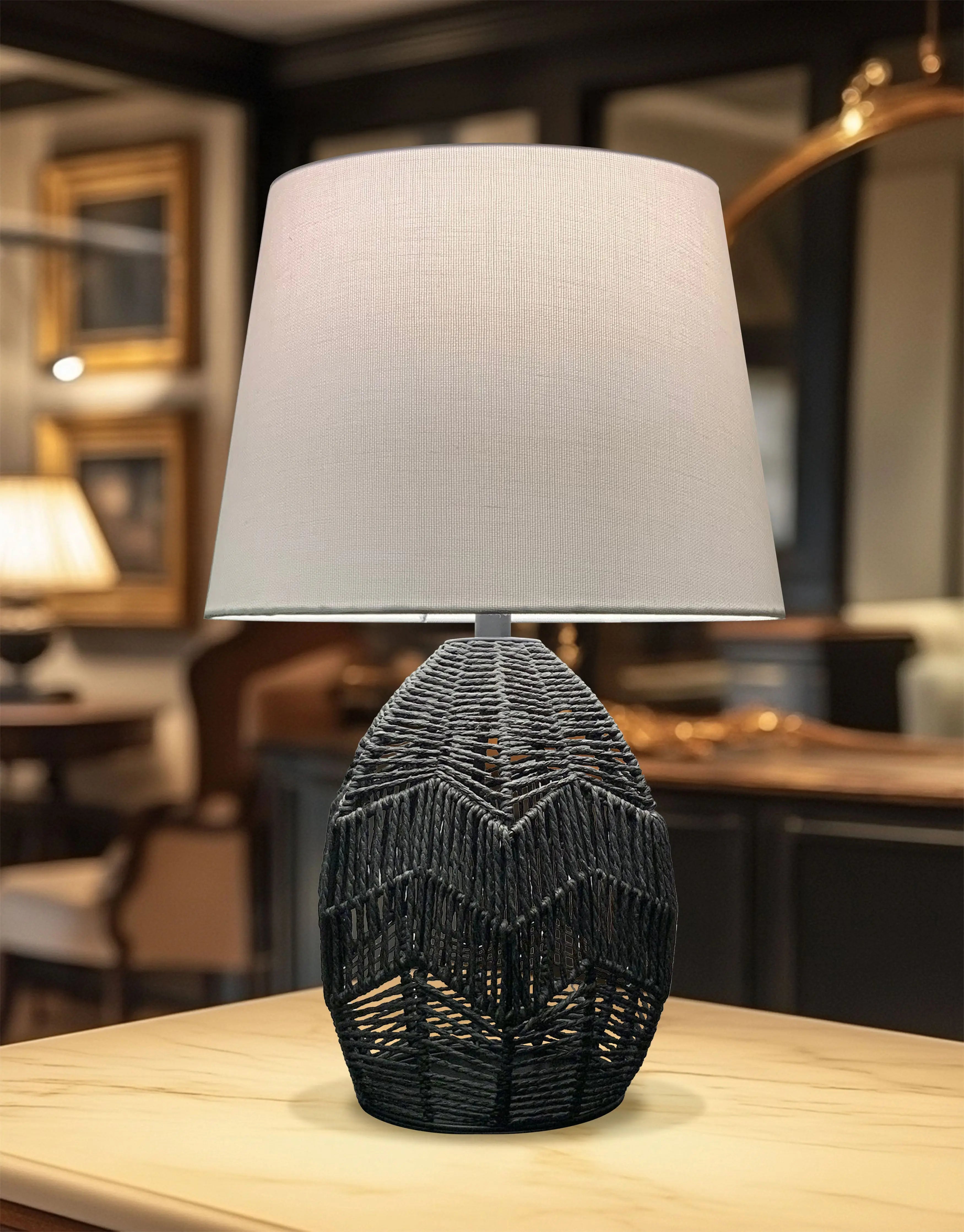 Dainolite 1 Light Table Lamp in Black w/ Beige Shade