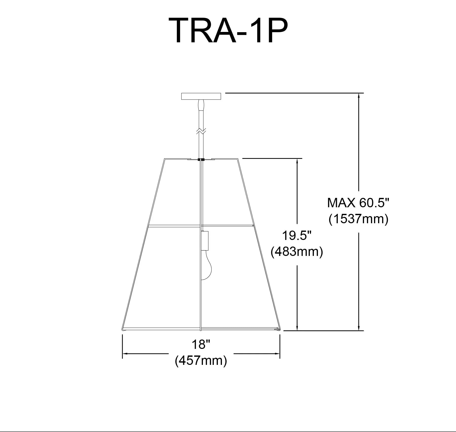 Dainolite 1 Light Trapezoid Pendant Gold frame and White Shade w/ 790 Diffuser
