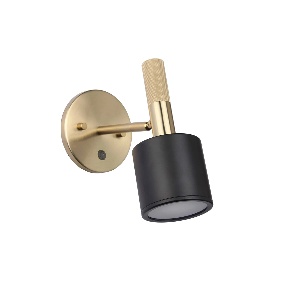 Dainolite 1 Light Wall Satin Chrome Matte Black & Aged Brass with Frosted Diffuser