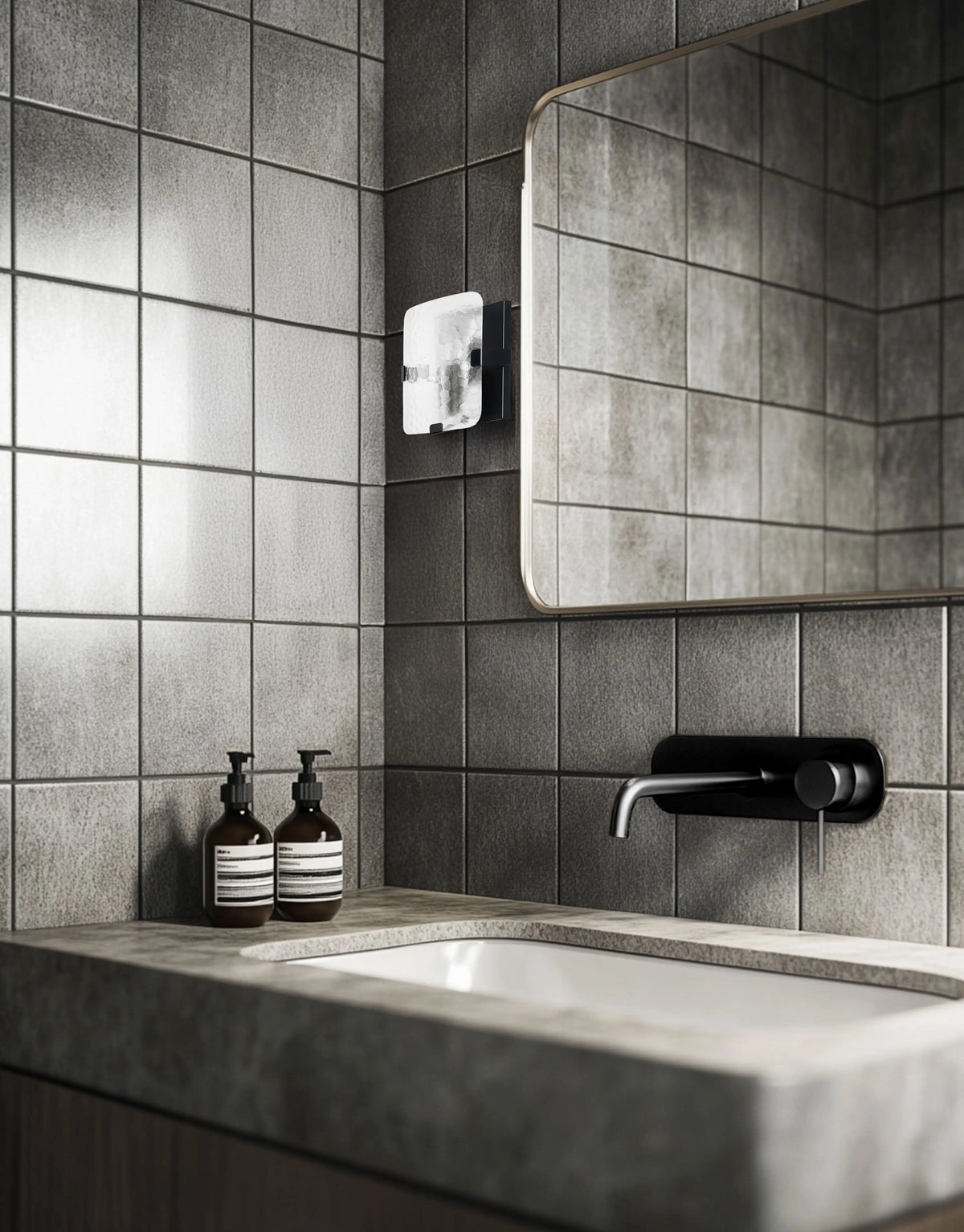 Dainolite 1 Light Wall Sconce in Matte Black w/ Clear Textured Glass