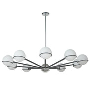 Dainolite 10 Light Halogen Chandelier, Matte Black / Polished Chrome with White Opal Glass