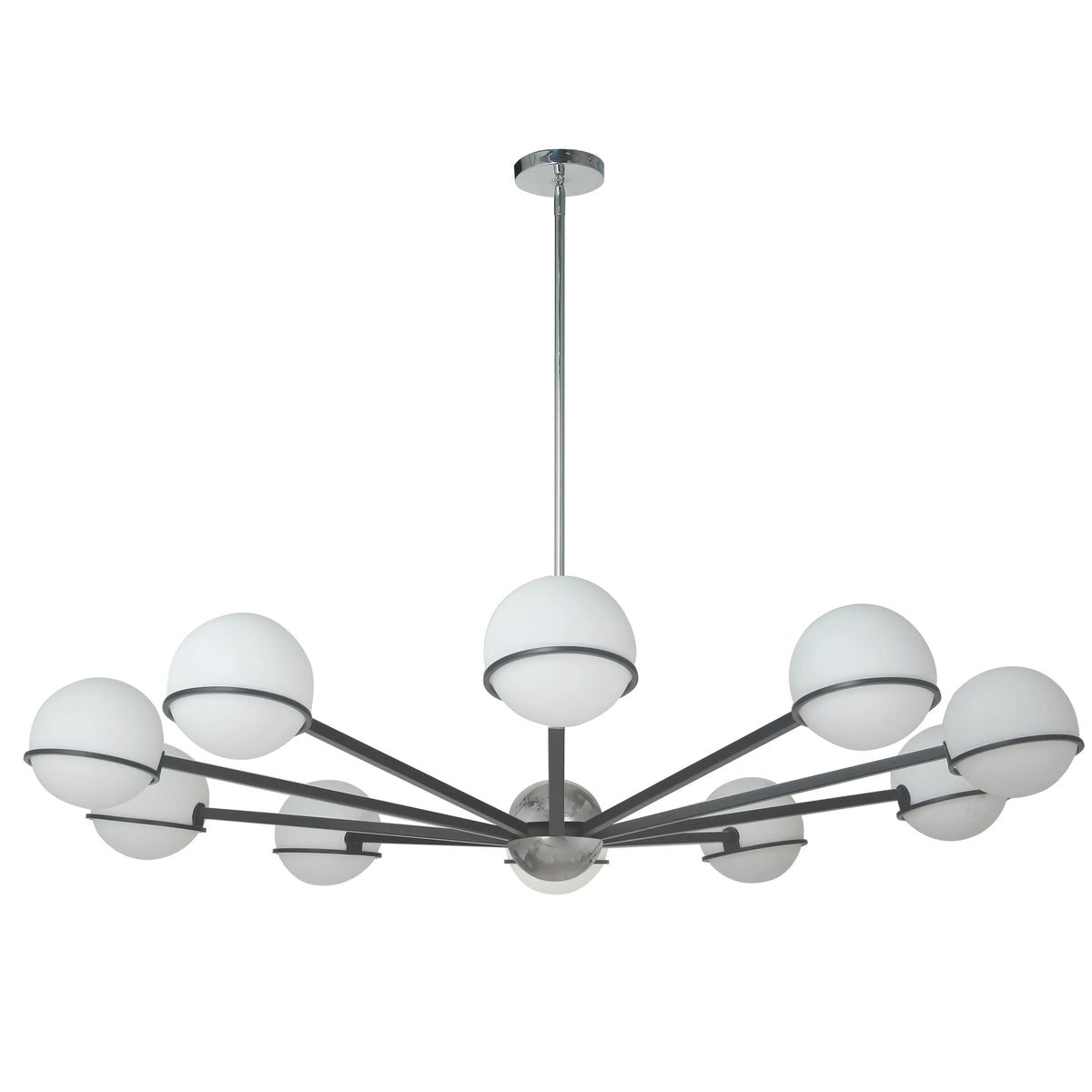 Dainolite 10 Light Halogen Chandelier, Matte Black / Polished Chrome with White Opal Glass
