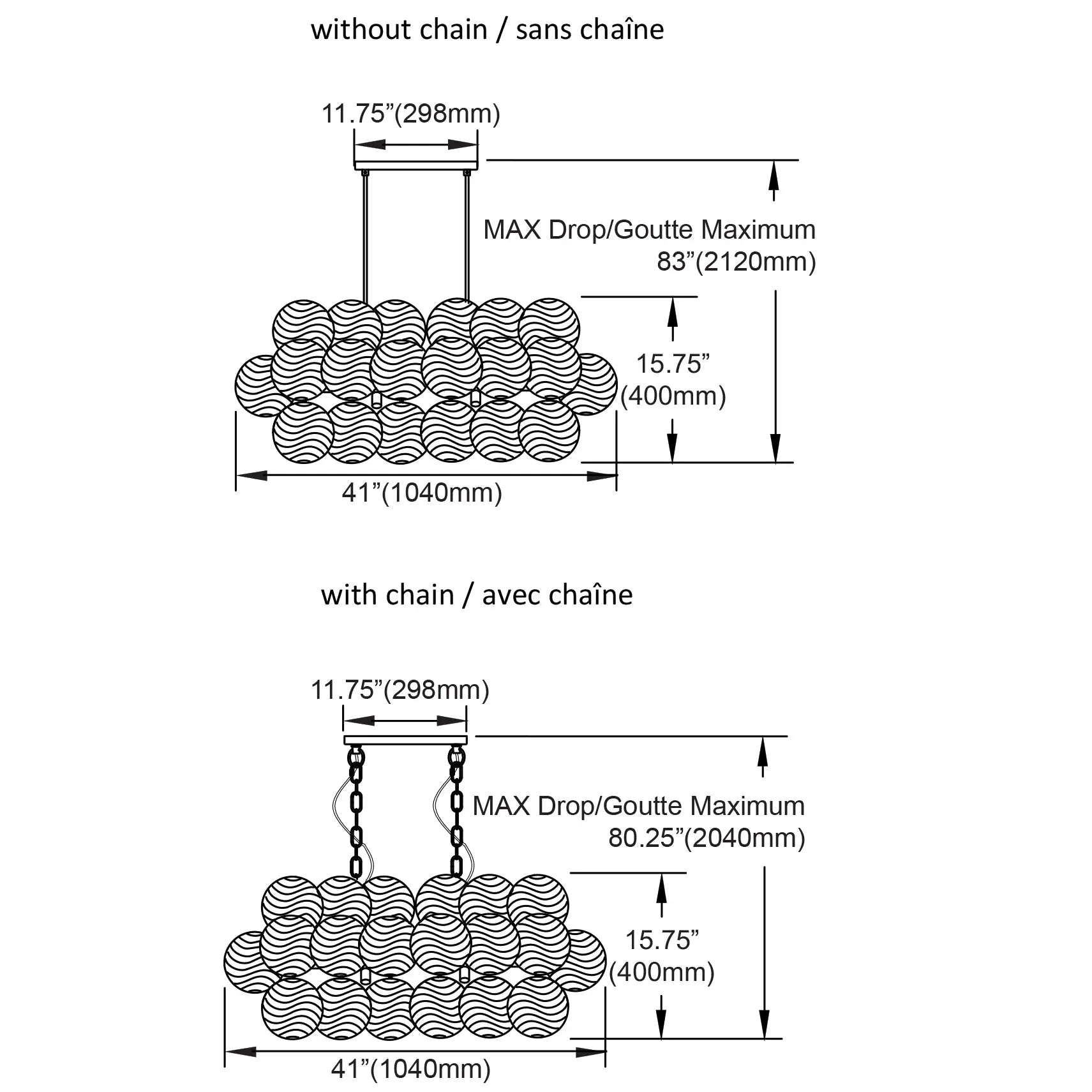 Dainolite 10 Light Halogen Horizontal Pendant Polished Chrome with Clear Spiral Glass