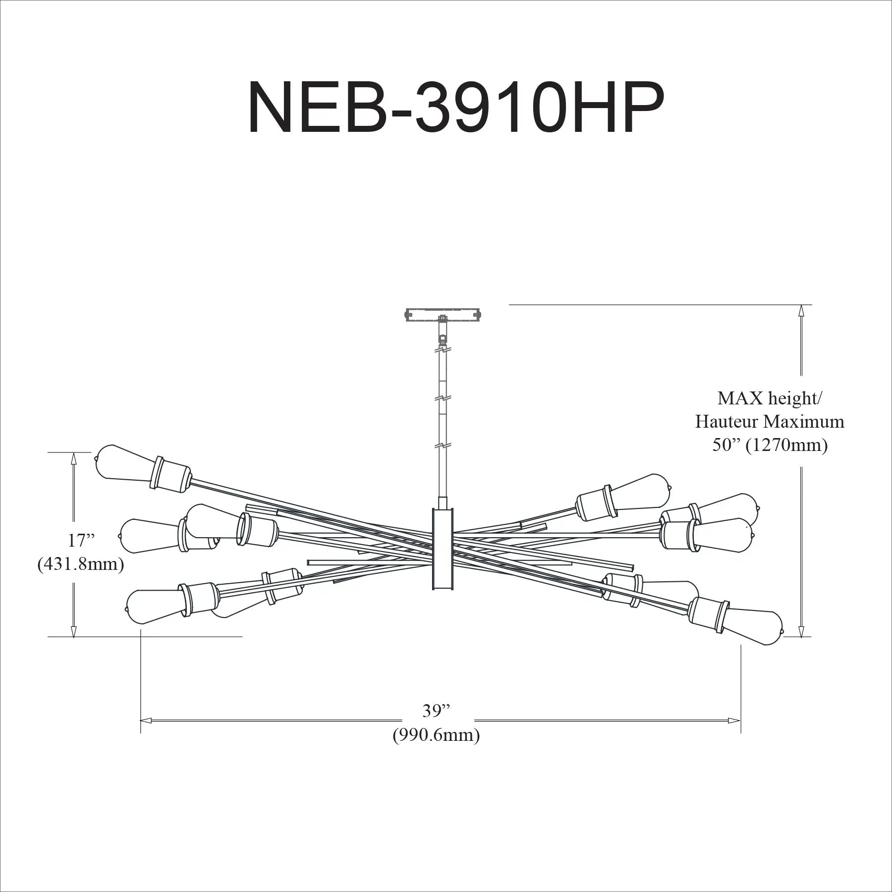 Dainolite 10 Light Horizontal Pendant, Burnished Chrome Finish