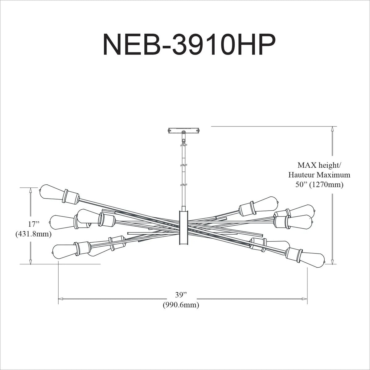 Dainolite 10 Light Horizontal Pendant, Espresso Finish