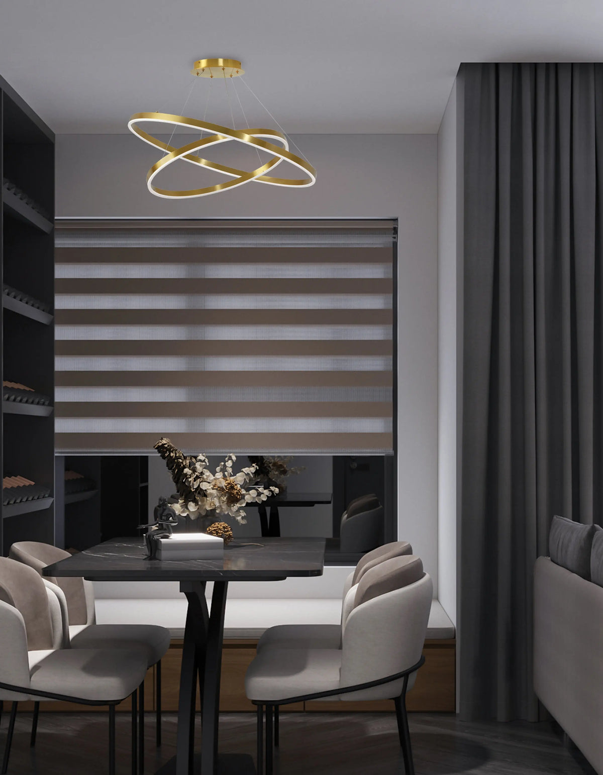 Dainolite 103W Colour Changing Temperature Chandelier, Aged Brass with White Acrylic Diffuser