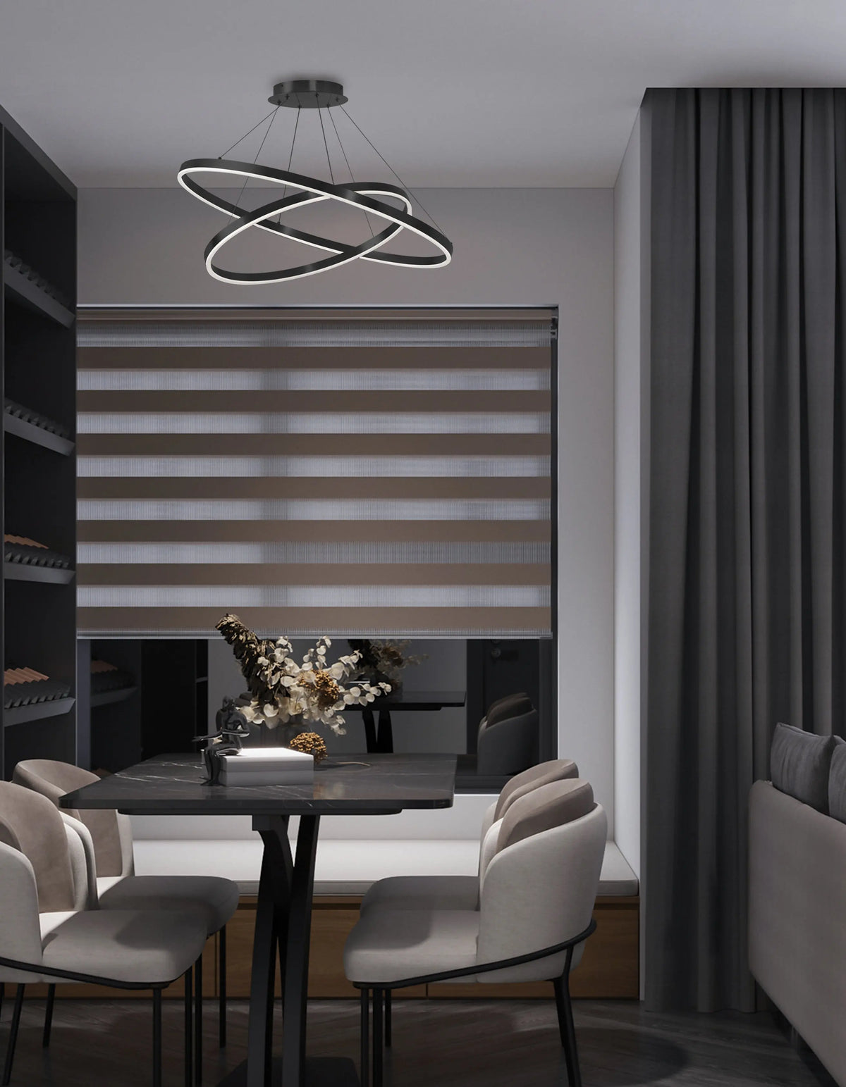 Dainolite 103W Colour Changing Temperature Chandelier, Matte Black with White Acrylic Diffuser