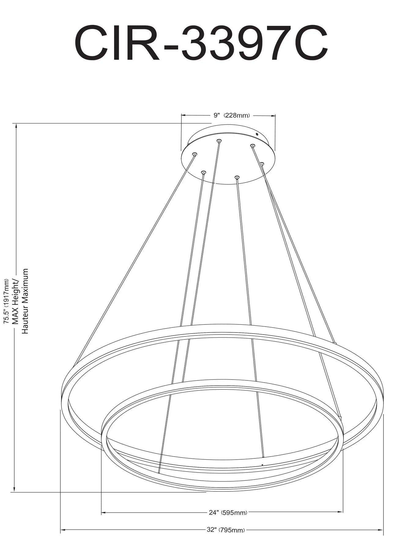 Dainolite 103W Colour Changing Temperature Chandelier, Matte Black with White Acrylic Diffuser