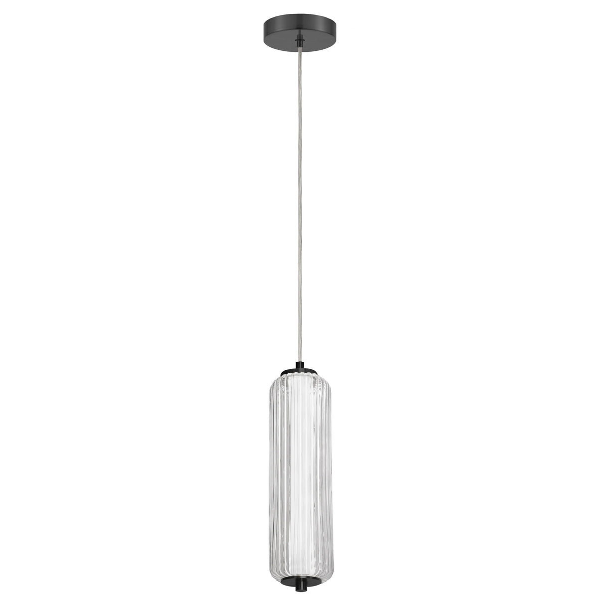 Dainolite 10W LED Pendant, Matte Black with Clear Fluted Glass