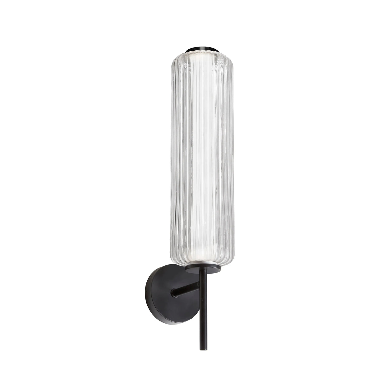 Dainolite 10W LED Wall Sconce, Matte Black with Clear Fluted Glass