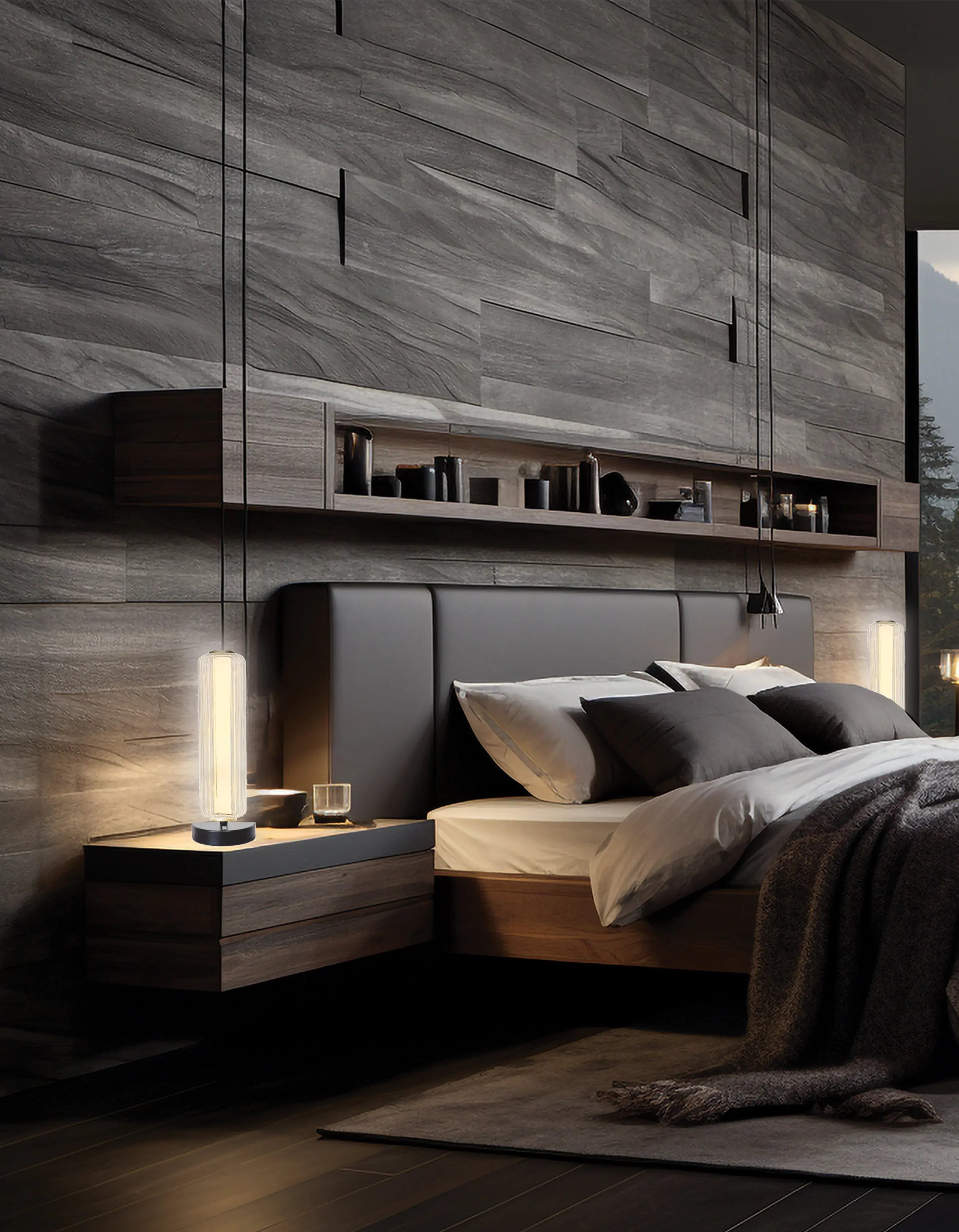 Dainolite 10W Matte Black Table Lamp w/ Clear Fluted Glass