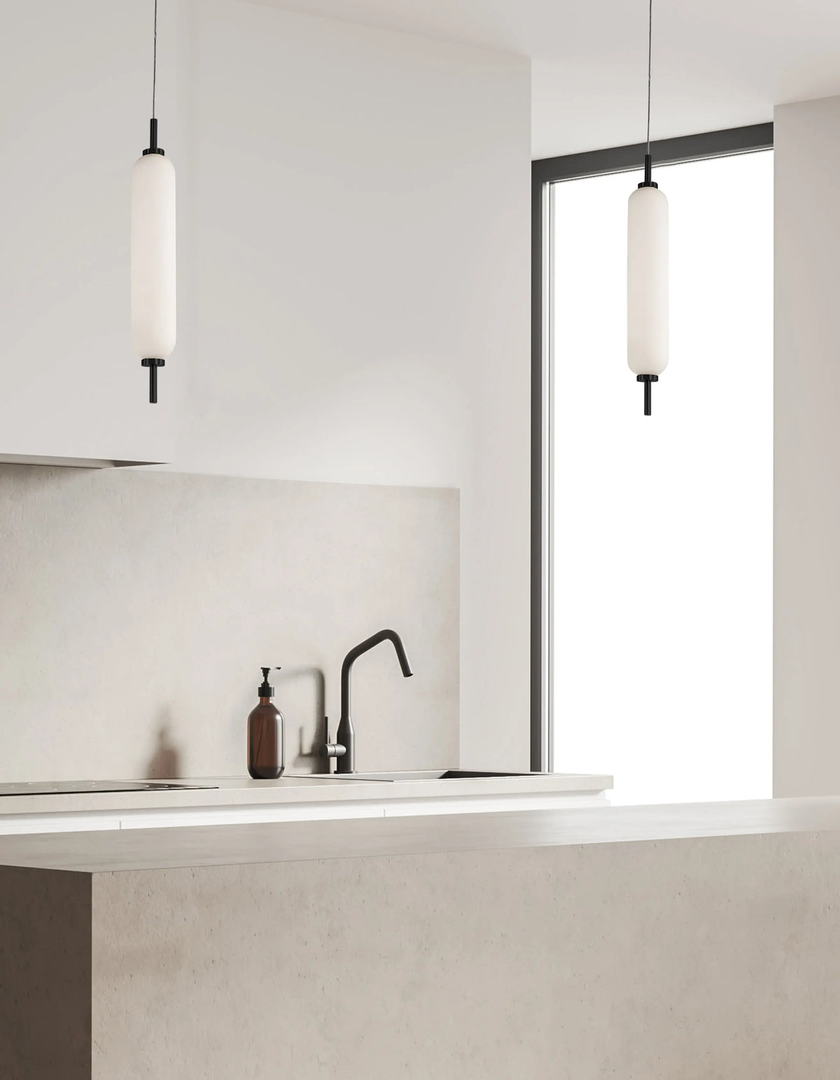 Dainolite 10W Pendant Matte Black with White Opal Glass