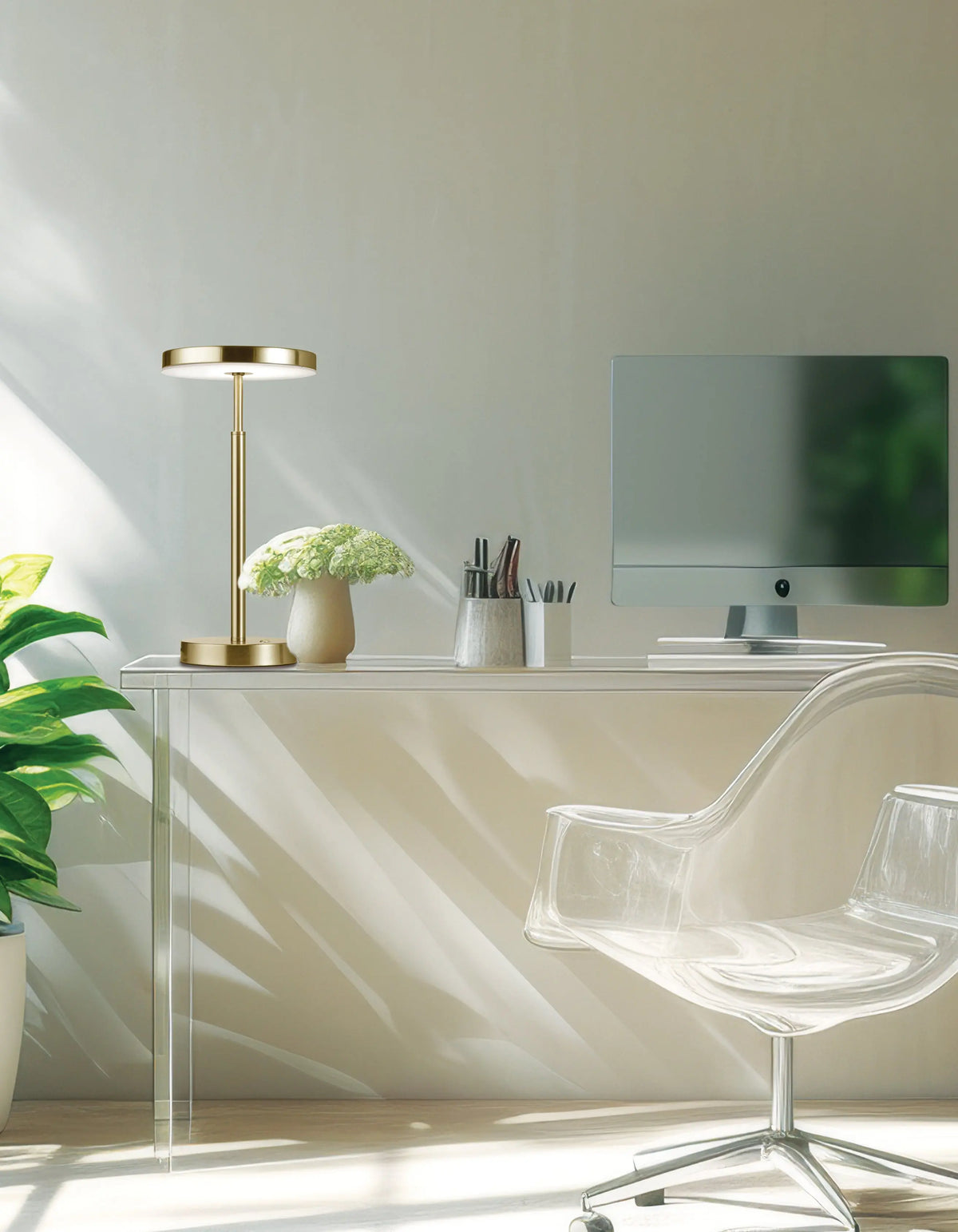 Dainolite 10W Table Lamp, Aged Brass w/ White Acrylic Diffuser