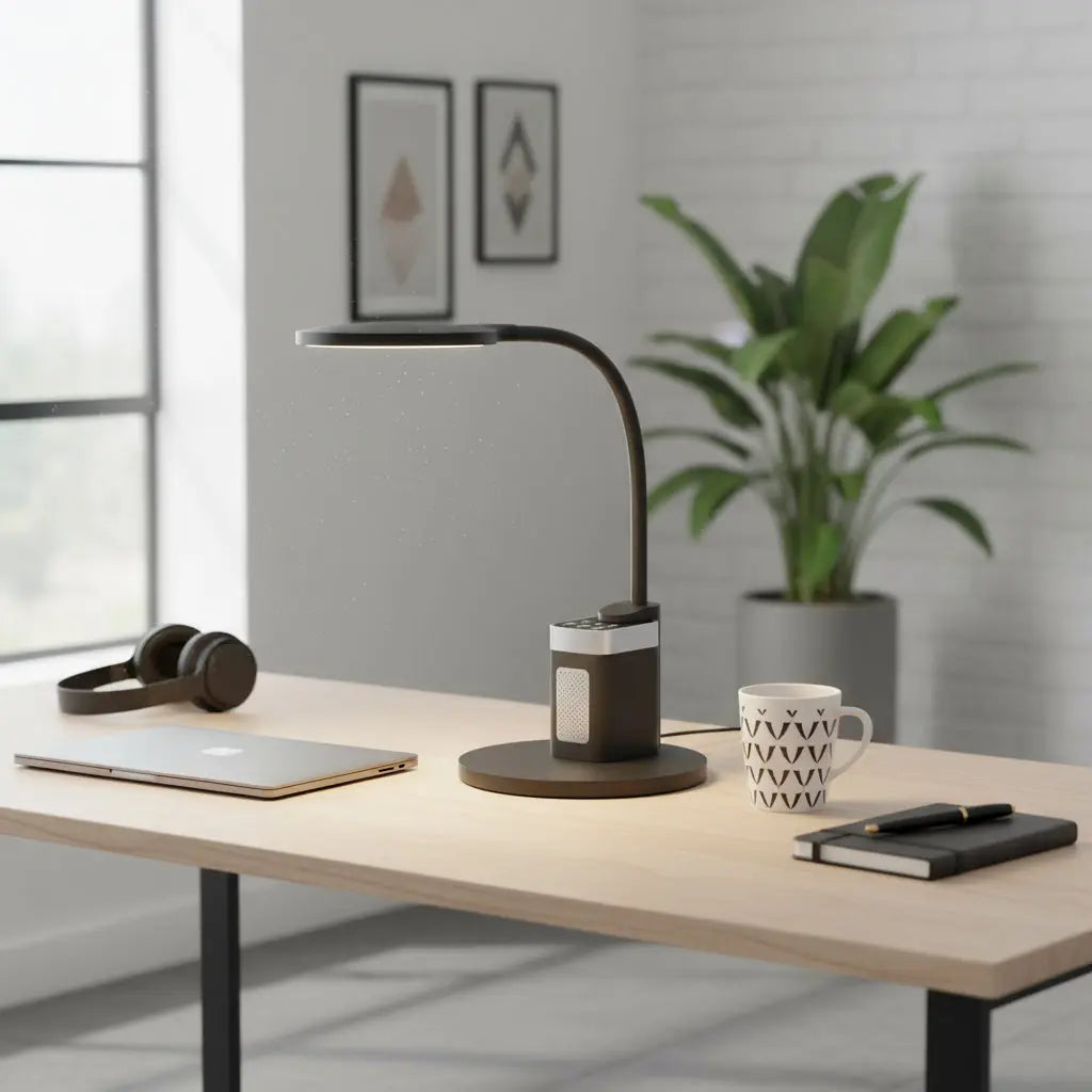 Dainolite 10W Table Lamp, Matte Black with Bluetooth Speaker