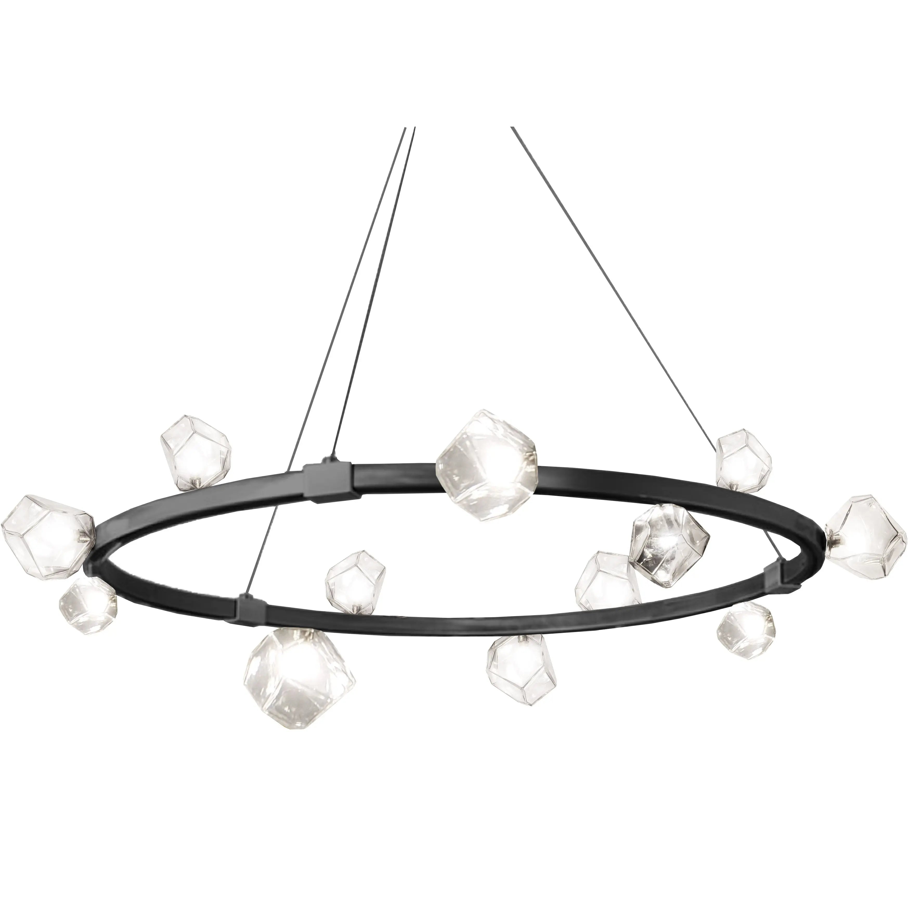 Dainolite 12 Light Halogen Chandelier, Matte Black w/ Clear Glass
