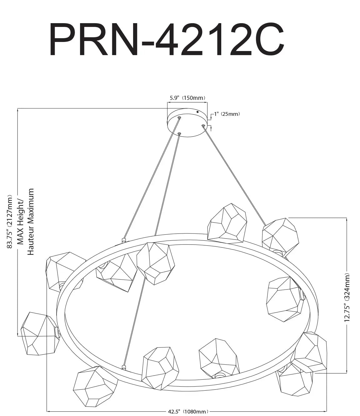 Dainolite 12 Light Halogen Chandelier, Matte Black w/ Clear Glass