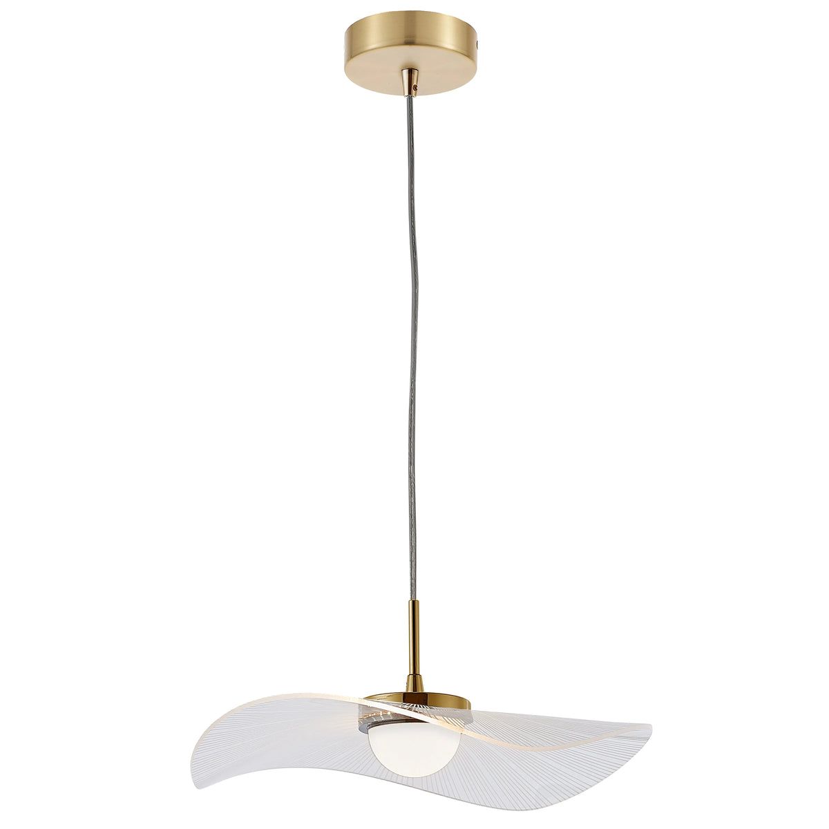 Dainolite 12W Pendant in Aged Brass w/ Clear and White Pinstripe Acrylic