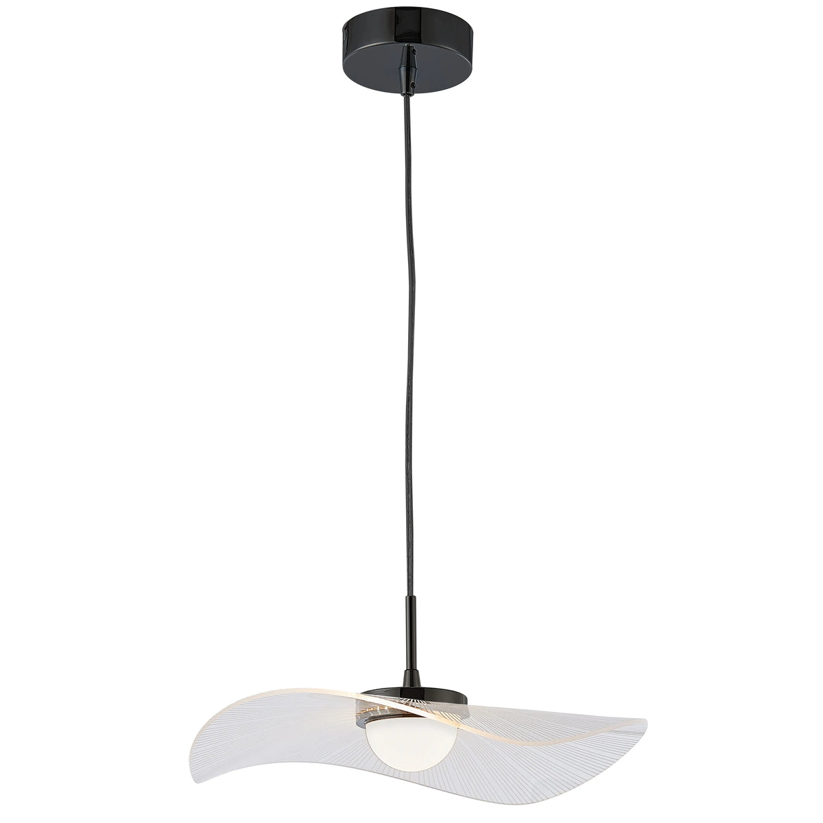 Dainolite 12W Pendant in Matte Black w/ Clear and White Pinstripe Acrylic
