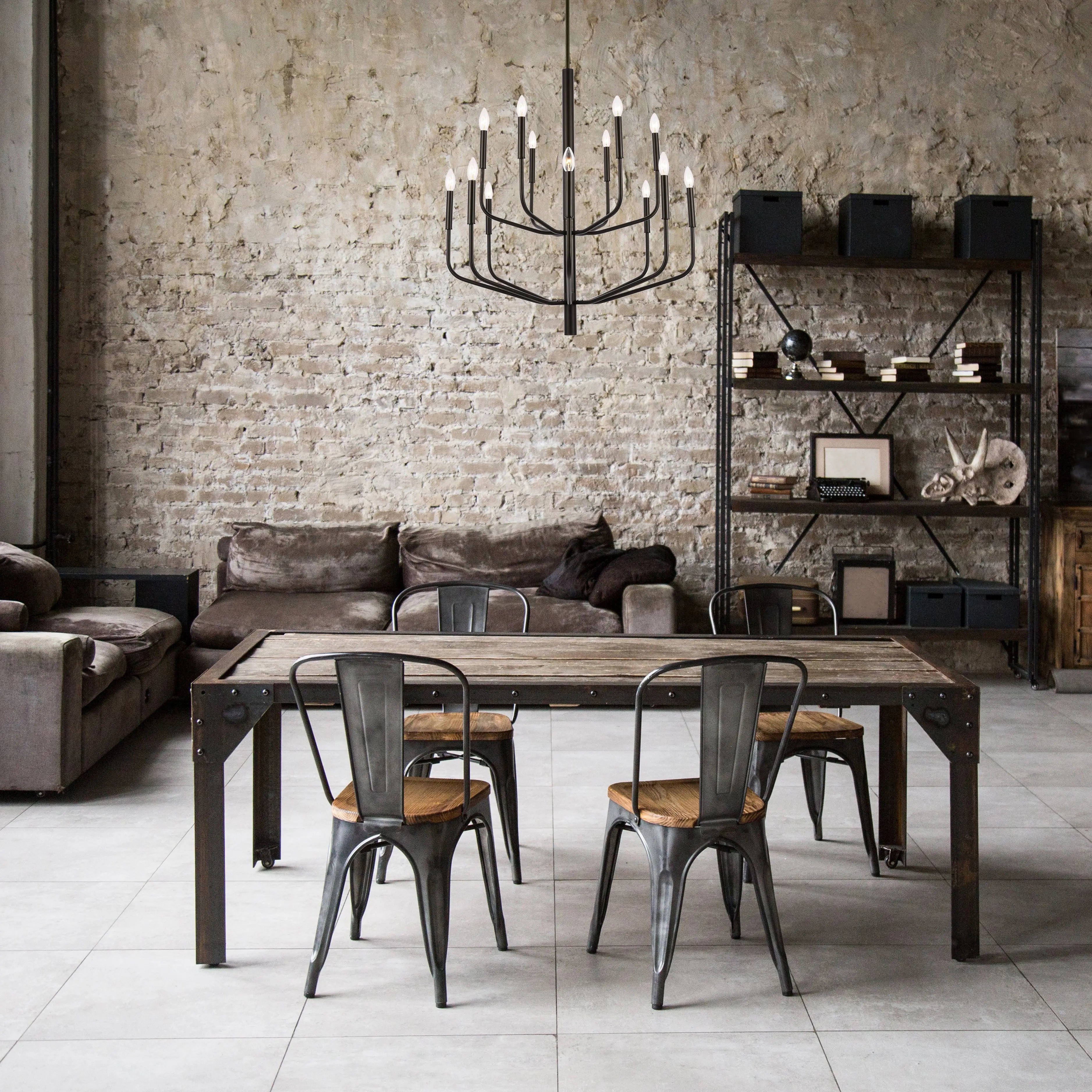Dainolite 14 Light Incandescent Matte Black Chandelier