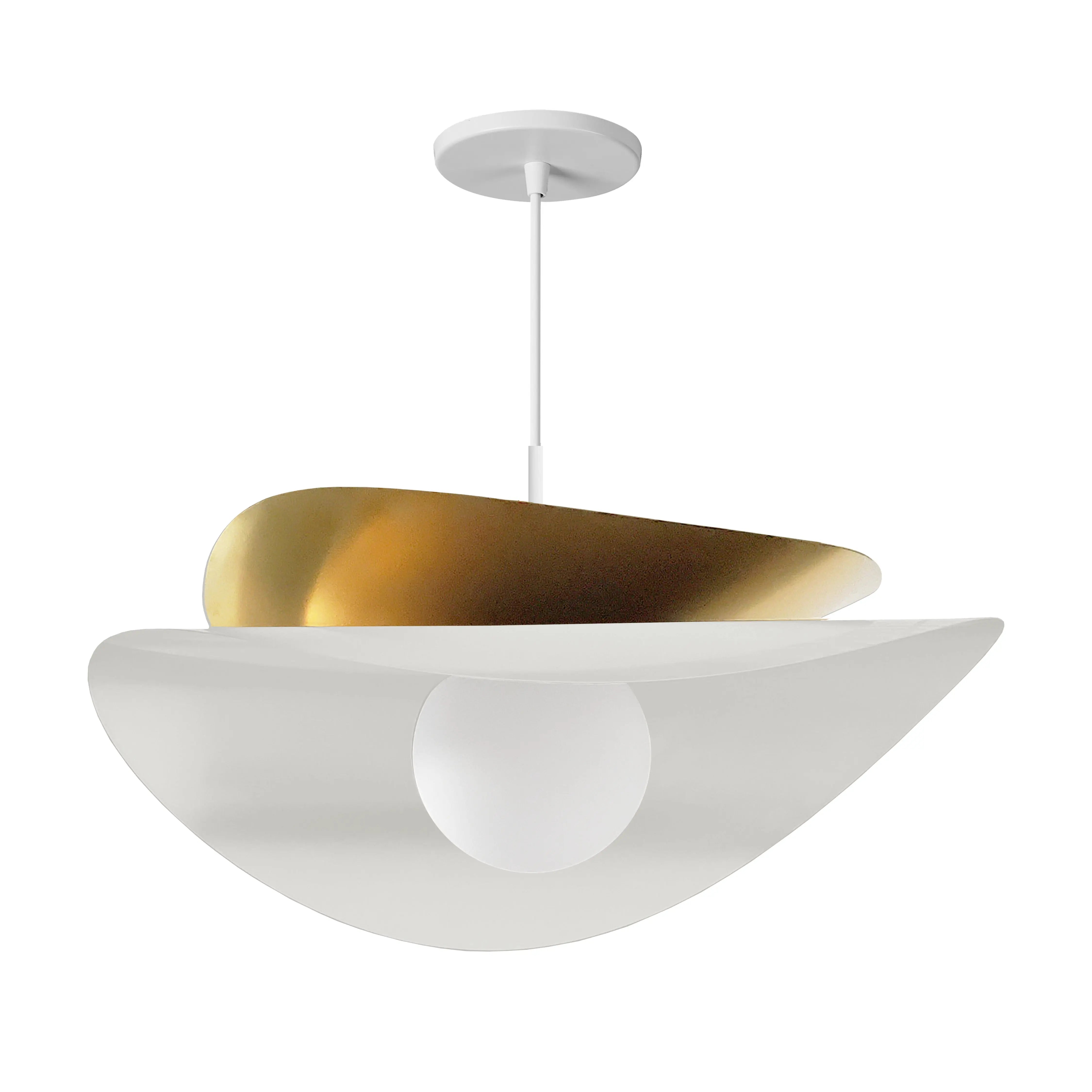 Dainolite 15W Pendant in Matte White & Aged Brass w/ Opal Glass