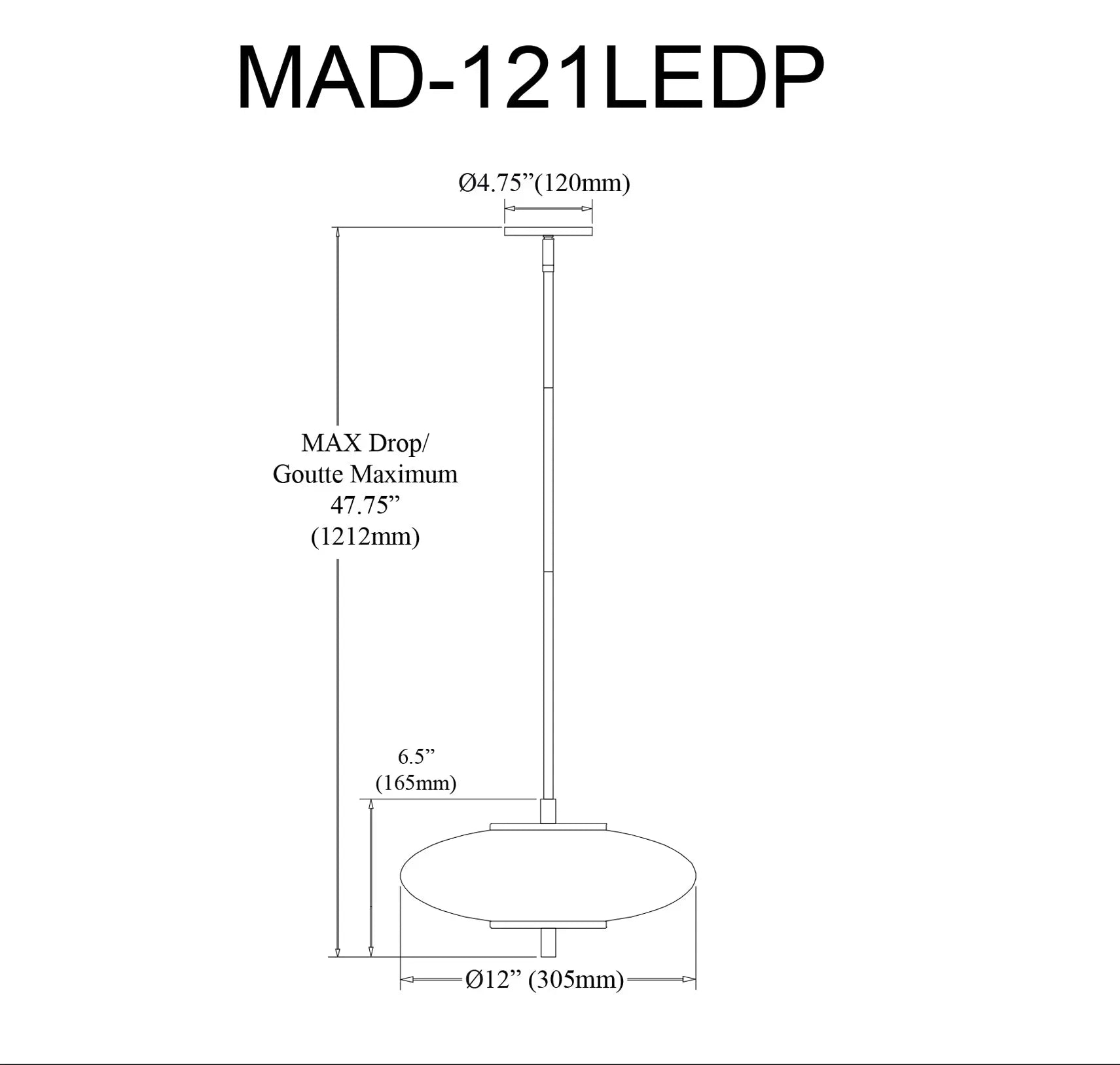 Dainolite 16W Pendant Matte Black with Opal Glass