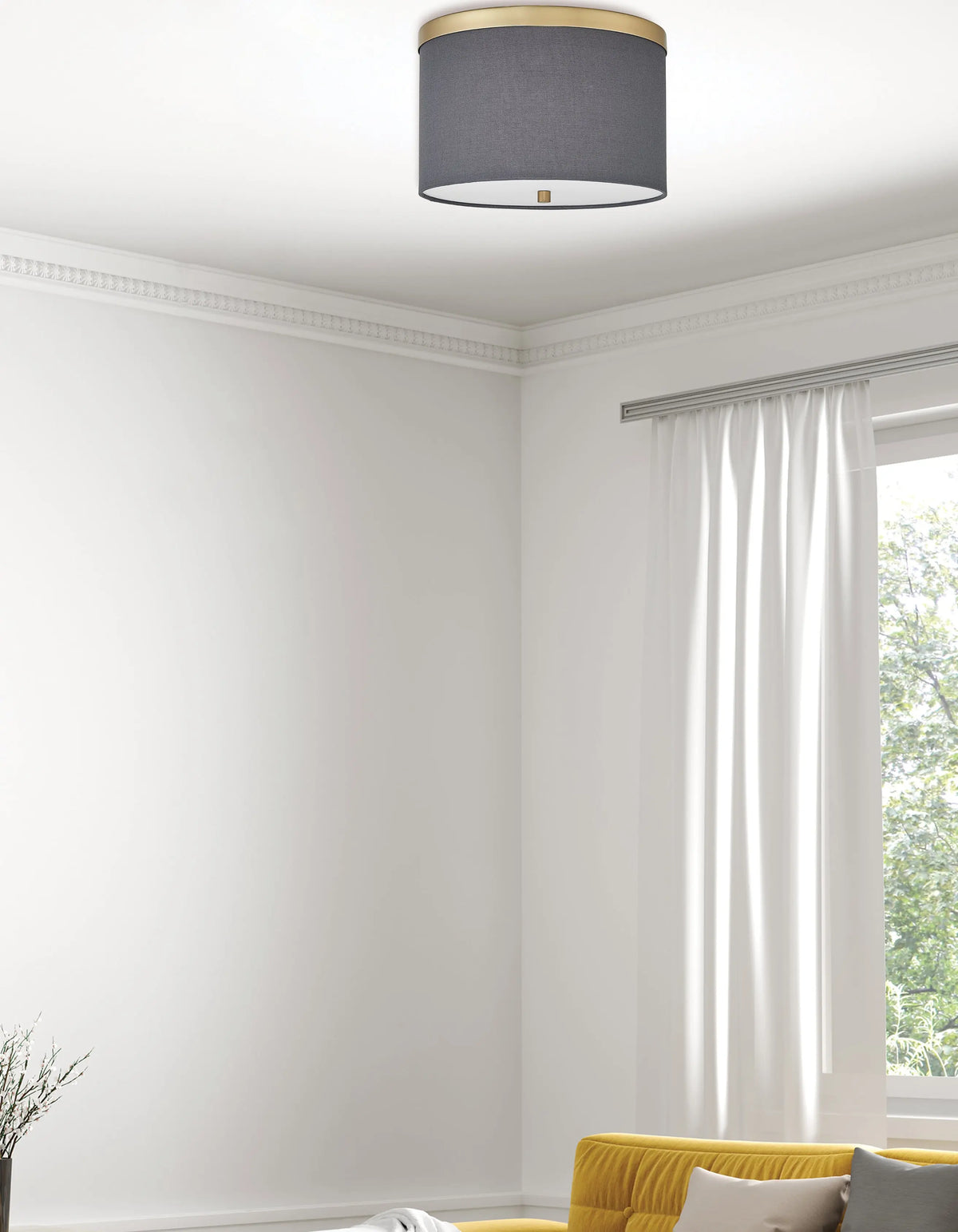 Dainolite 2 Light Flush Mount Aged Brass with Grey Shade