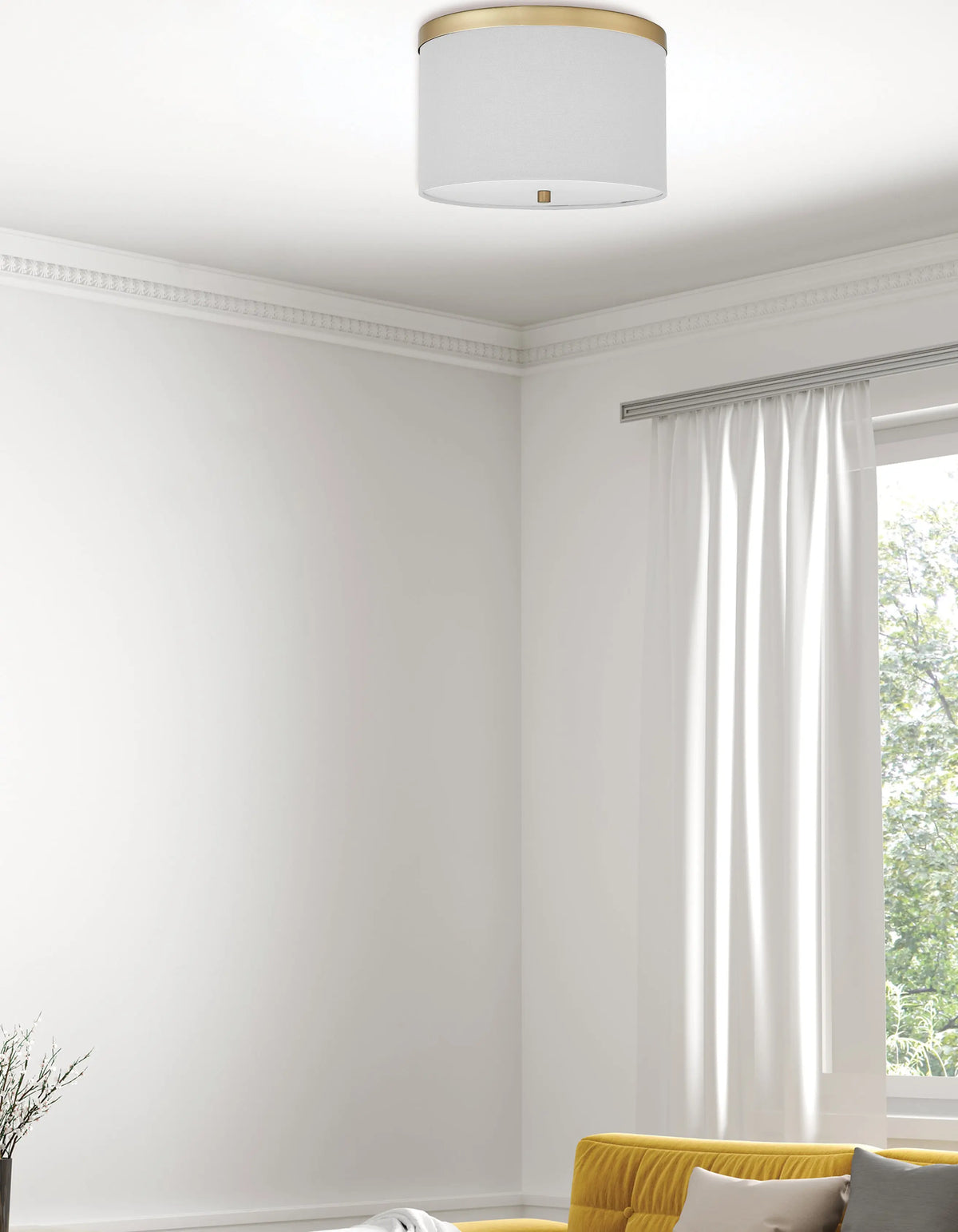 Dainolite 2 Light Flush Mount Aged Brass with White Shade