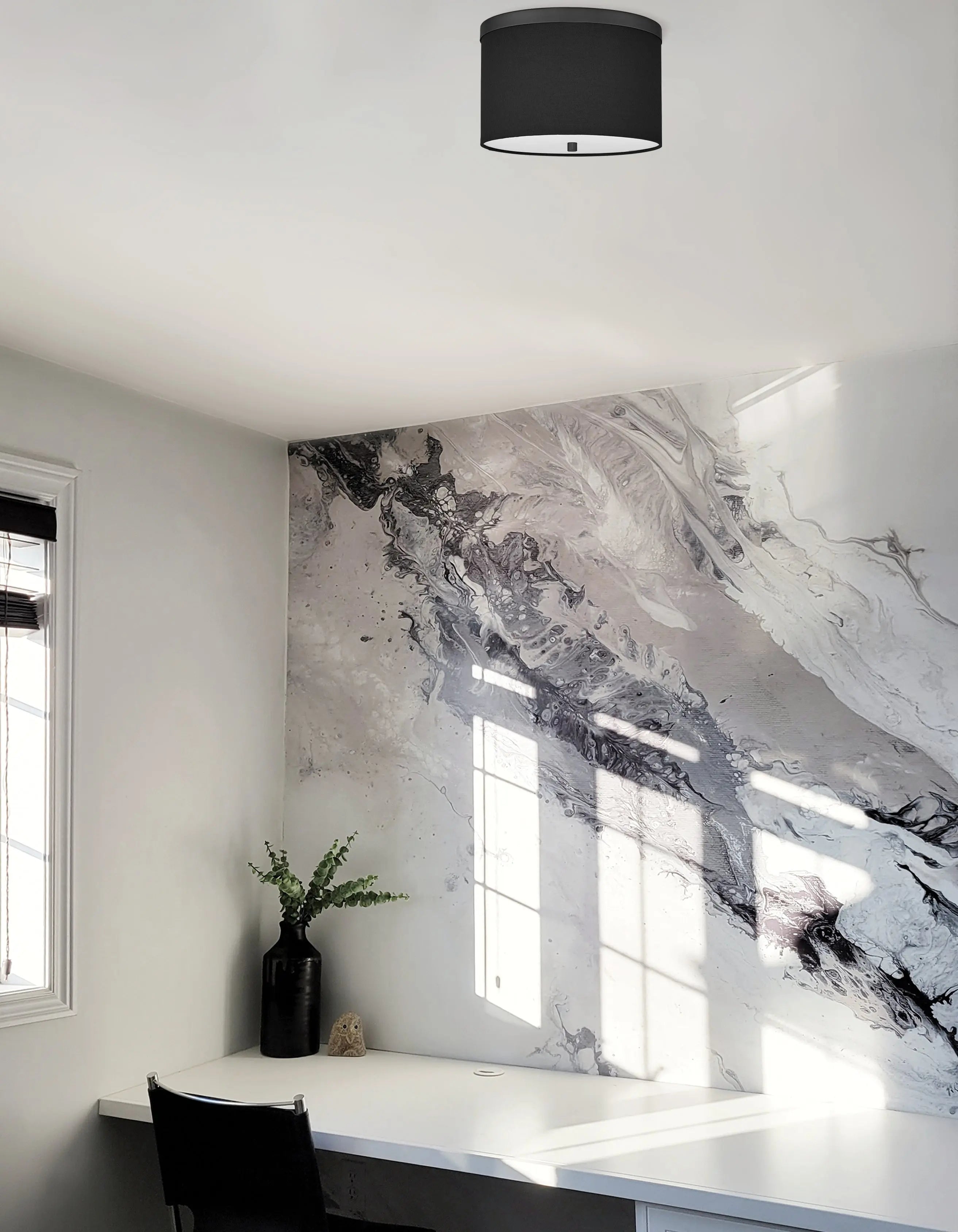 Dainolite 2 Light Flush Mount Matte Black with Black Shade