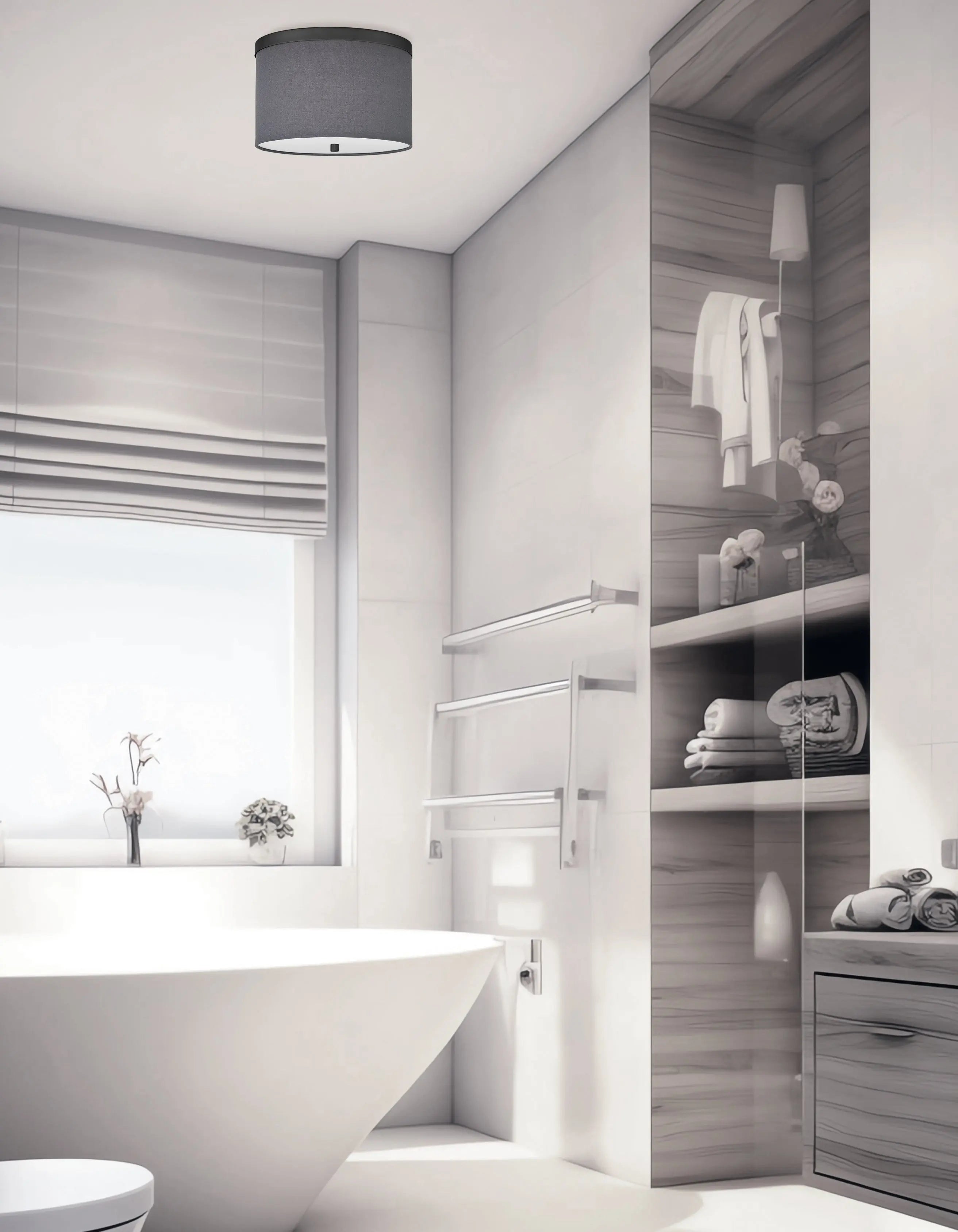 Dainolite 2 Light Flush Mount Matte Black with Grey Shade