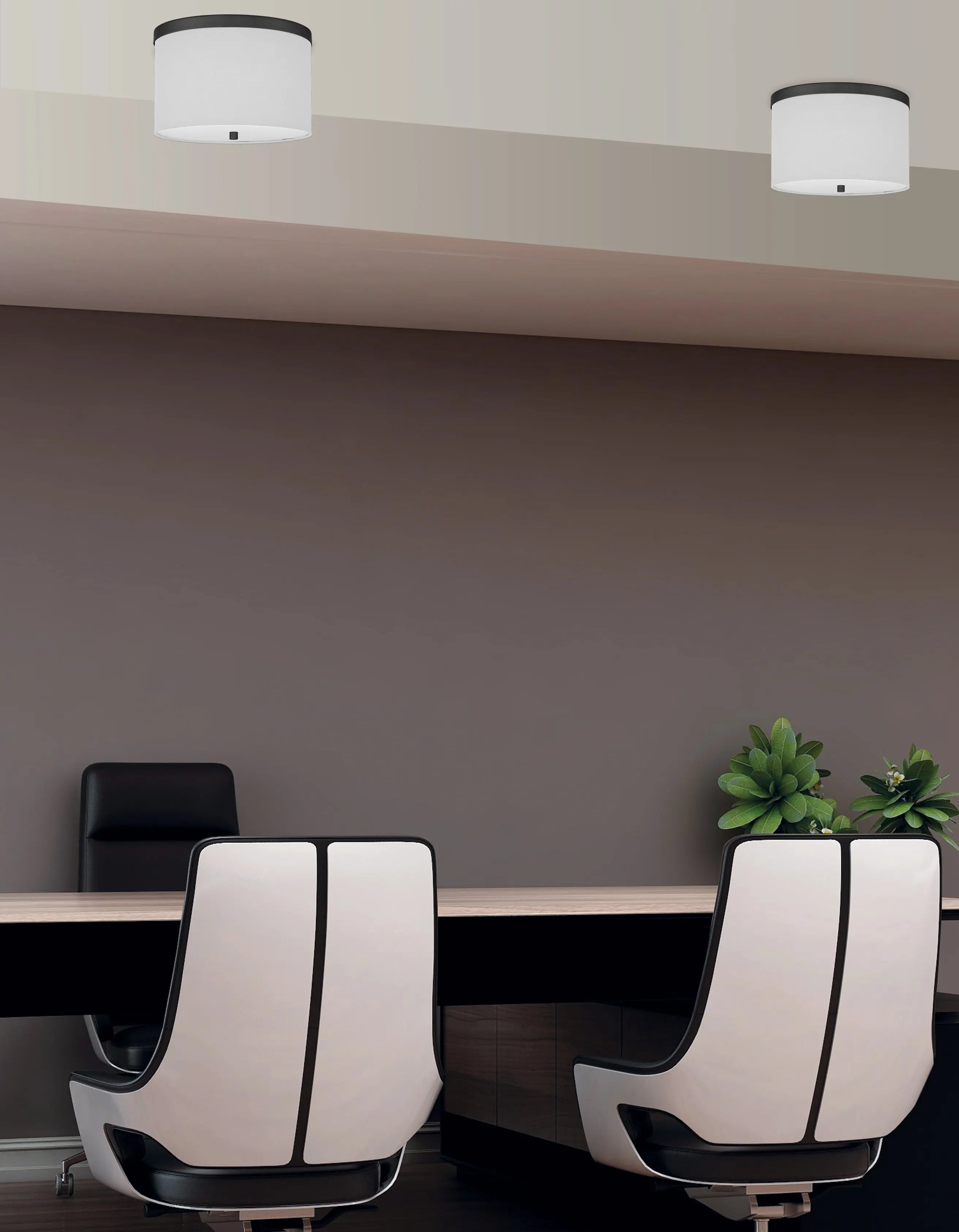 Dainolite 2 Light Flush Mount Matte Black with White Shade