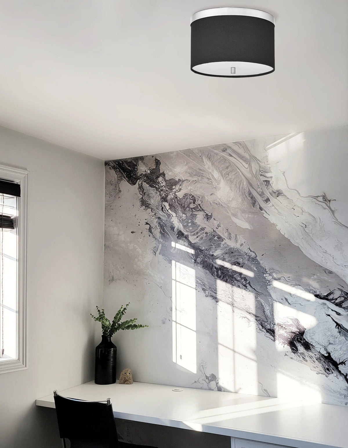 Dainolite 2 Light Flush Mount Polished Chrome with Black Shade