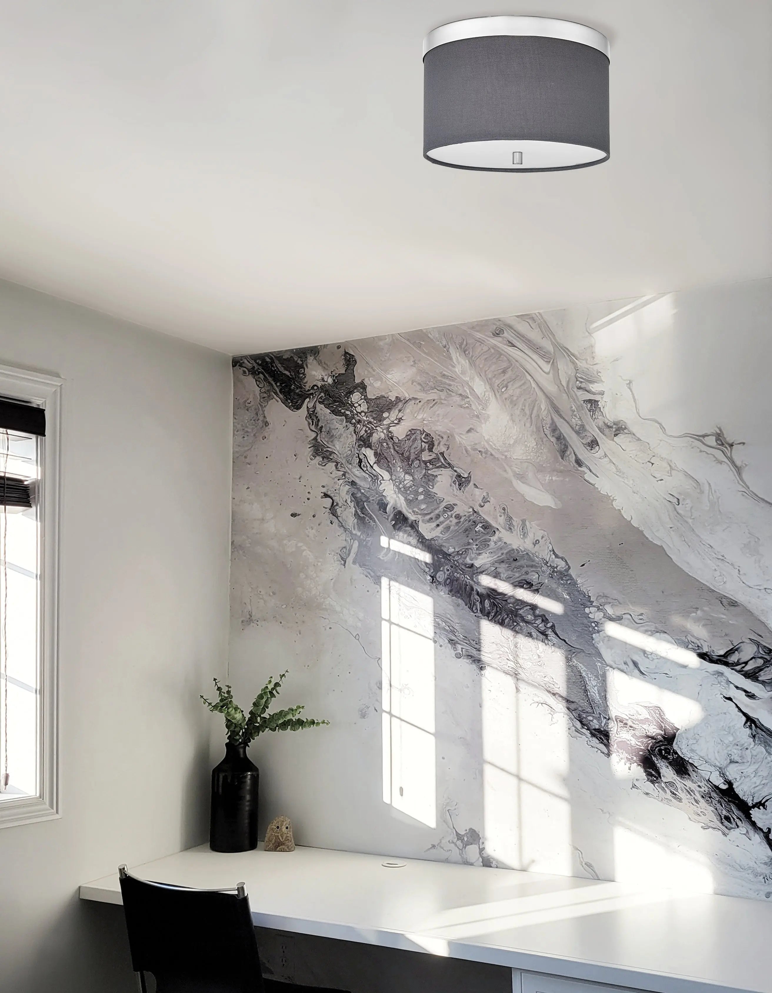 Dainolite 2 Light Flush Mount Polished Chrome with Grey Shade