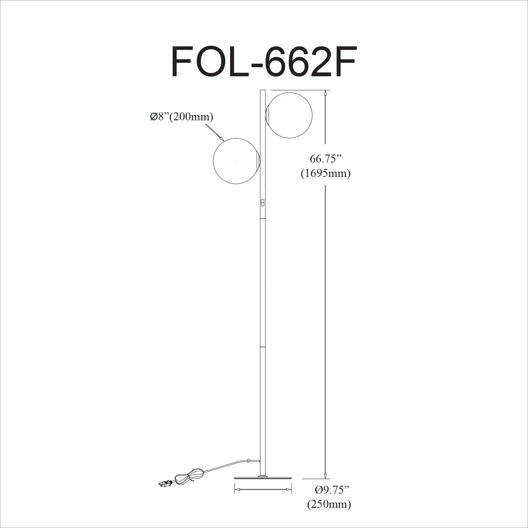 Dainolite 2 Light Incandescent Floor Lamp, Matte Black with White Opal Glass