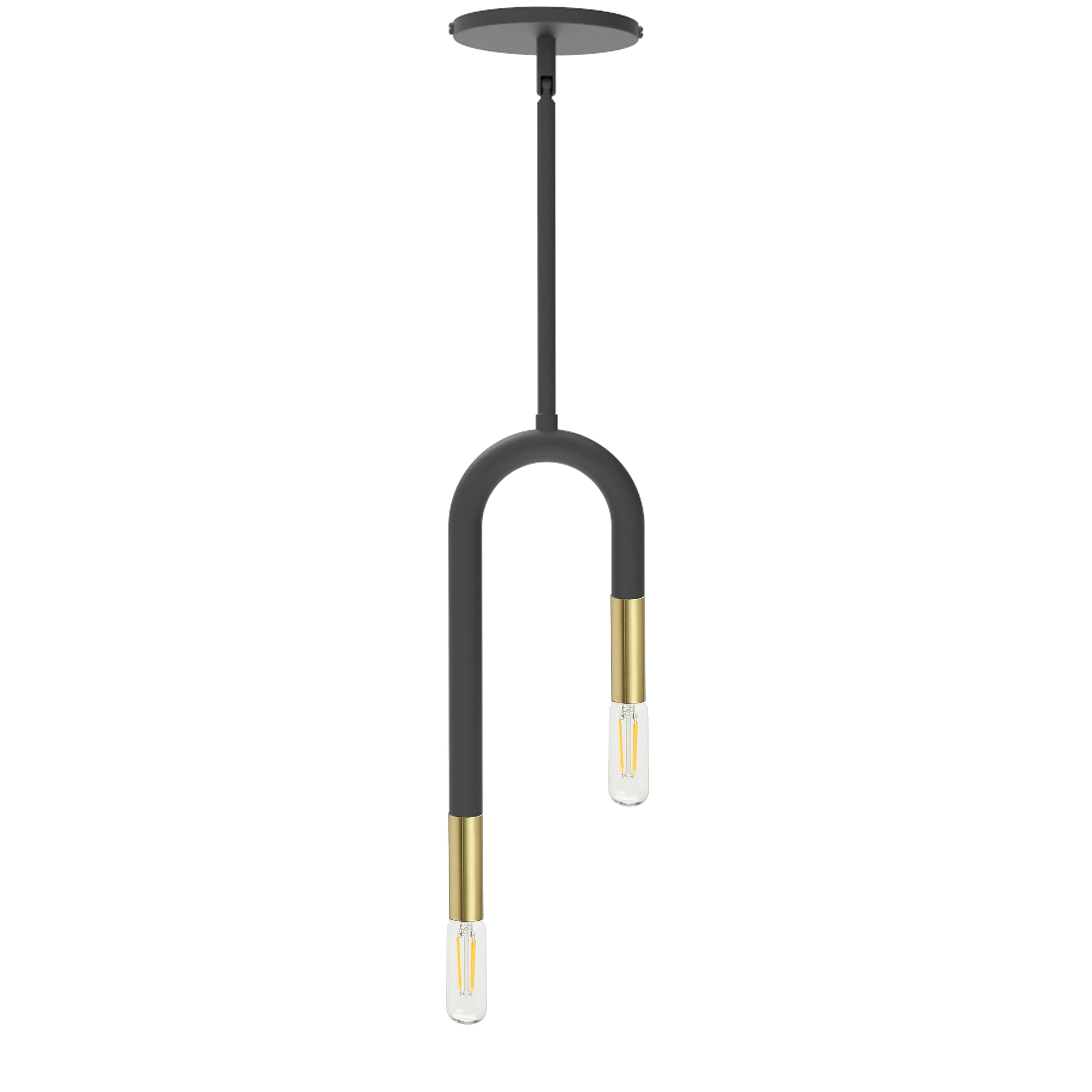 Dainolite 2 Light Incandescent Pendant, Matte Black and Aged Brass