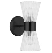 Dainolite 2 Light Incandescent Vanity Matte Black with Clear Ribbed Glass