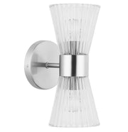 Dainolite 2 Light Incandescent Vanity Polished Chrome with Clear Ribbed Glass