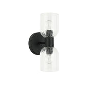 Dainolite 2 Light Incandescent Vienna Wall Sconce Matte Black w/ Clear Ribbed Glass