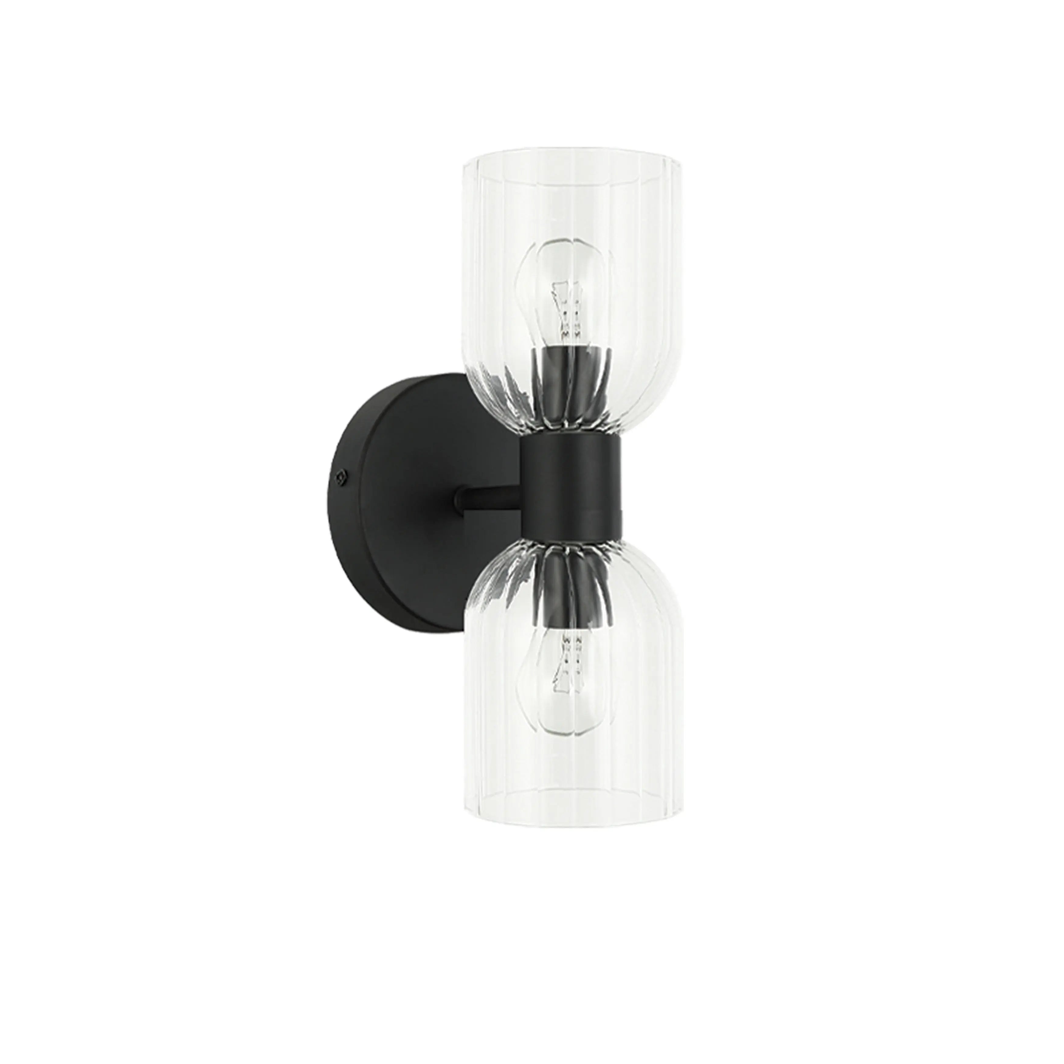 Dainolite 2 Light Incandescent Vienna Wall Sconce Matte Black w/ Clear Ribbed Glass