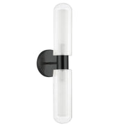 Dainolite 2 Light Matte Black Wall Sconce w/ Clear Fluted Glass