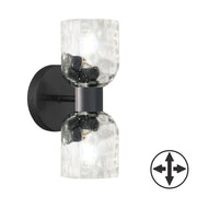Dainolite 2 Light Matte Black Wall Sconce w/ Clear Water Glass