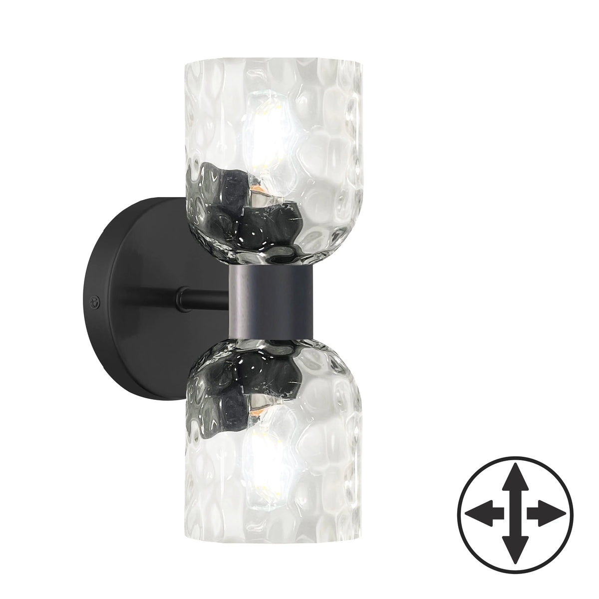 Dainolite 2 Light Matte Black Wall Sconce w/ Clear Water Glass