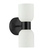 Dainolite 2 Light Matte Black Wall Sconce w/ Opal Glass