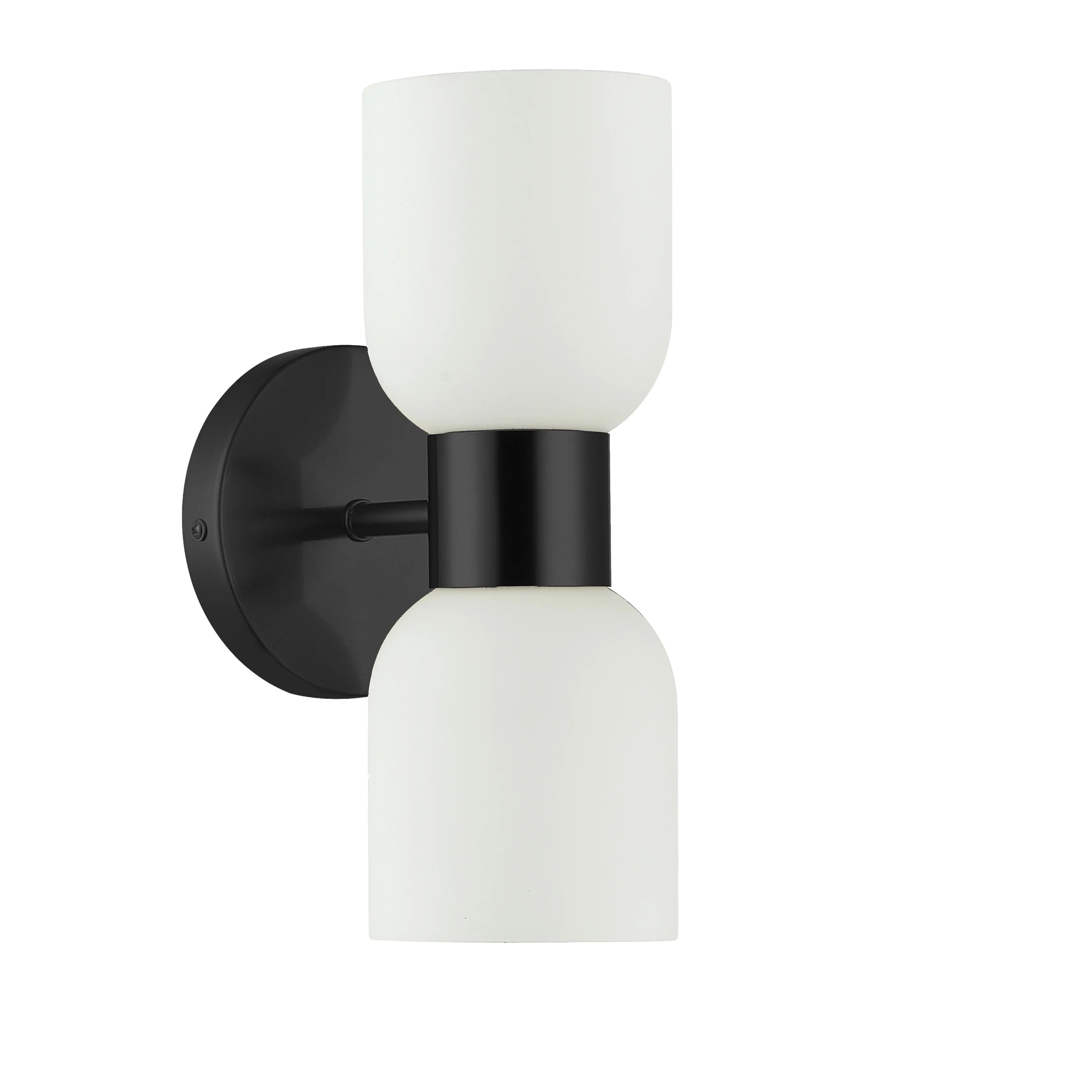Dainolite 2 Light Matte Black Wall Sconce w/ Opal Glass