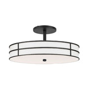 Dainolite 2 Light Semi-Flush in Matte Black w/ White Fabric Shade