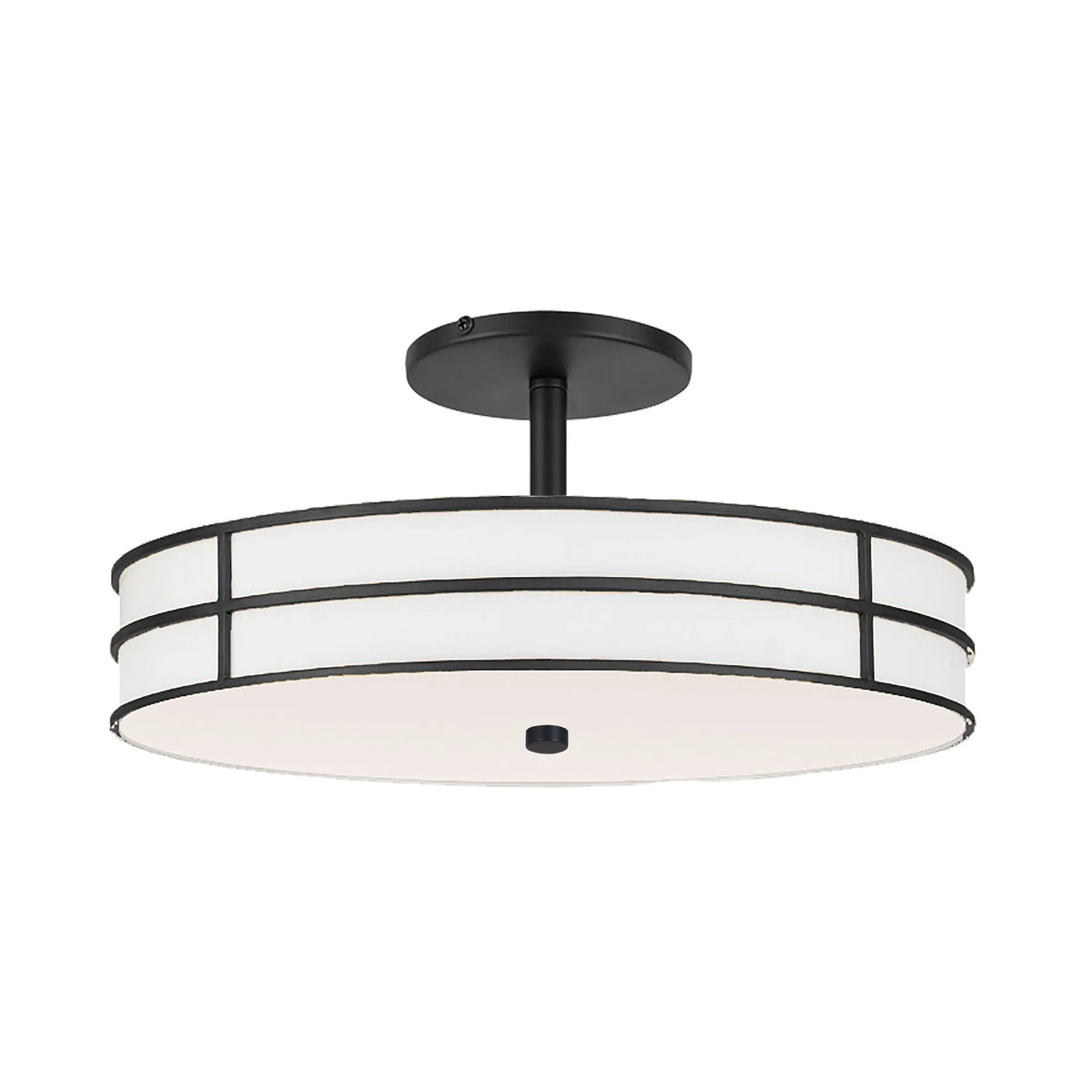 Dainolite 2 Light Semi-Flush in Matte Black w/ White Fabric Shade
