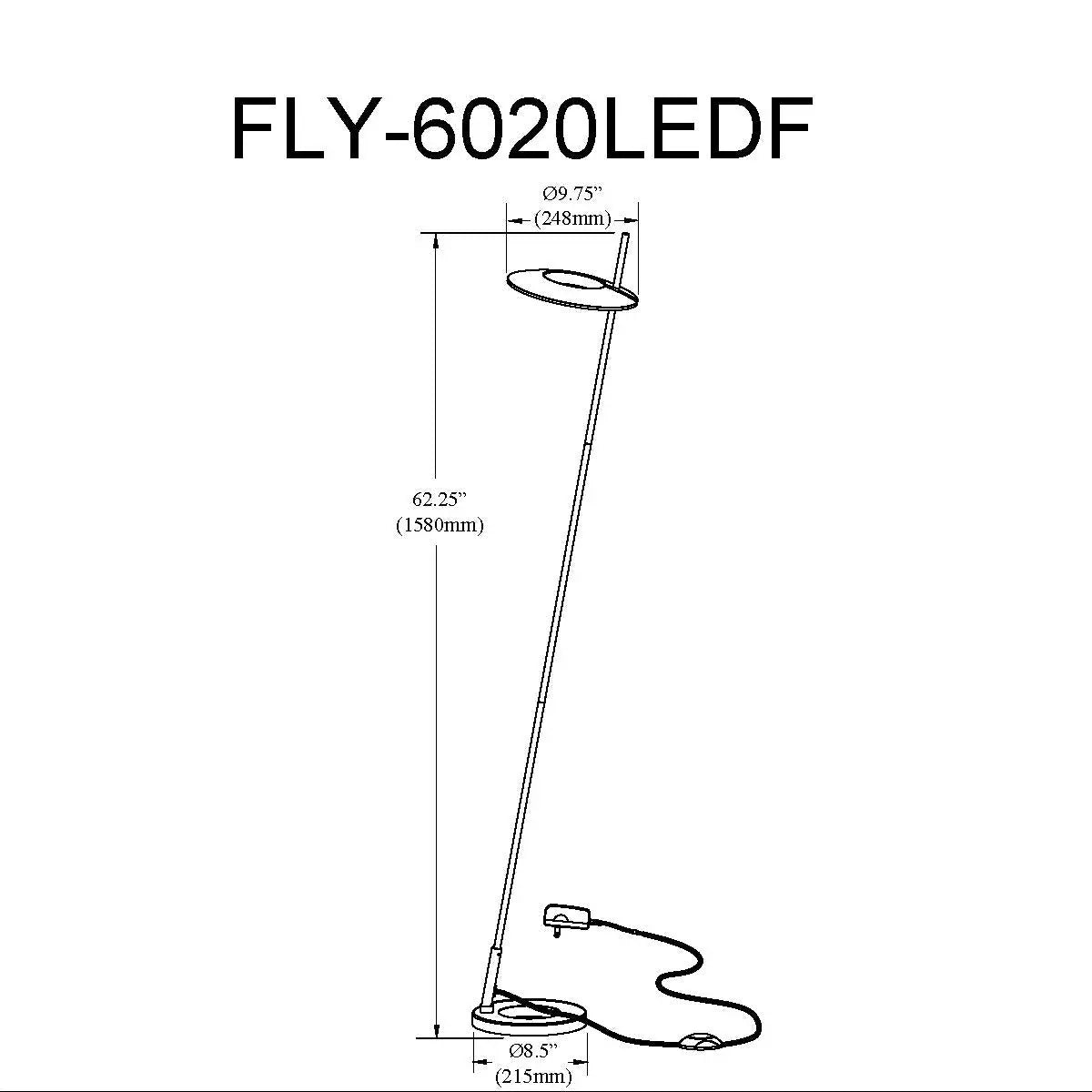 Dainolite 20W Floor Lamp Satin Chrome