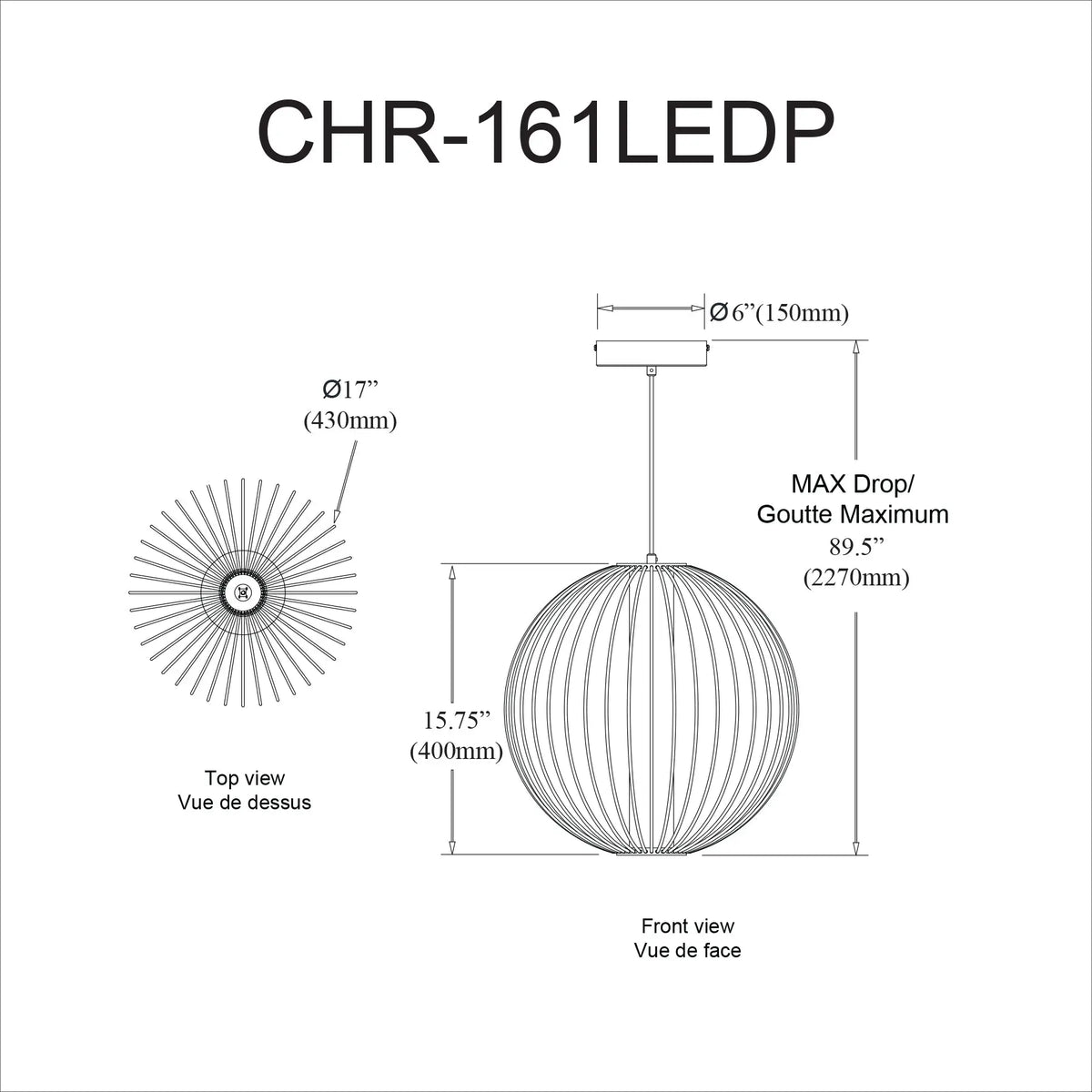 Dainolite 20W LED Pendant, Matte Black with White Acrylic Diffuser