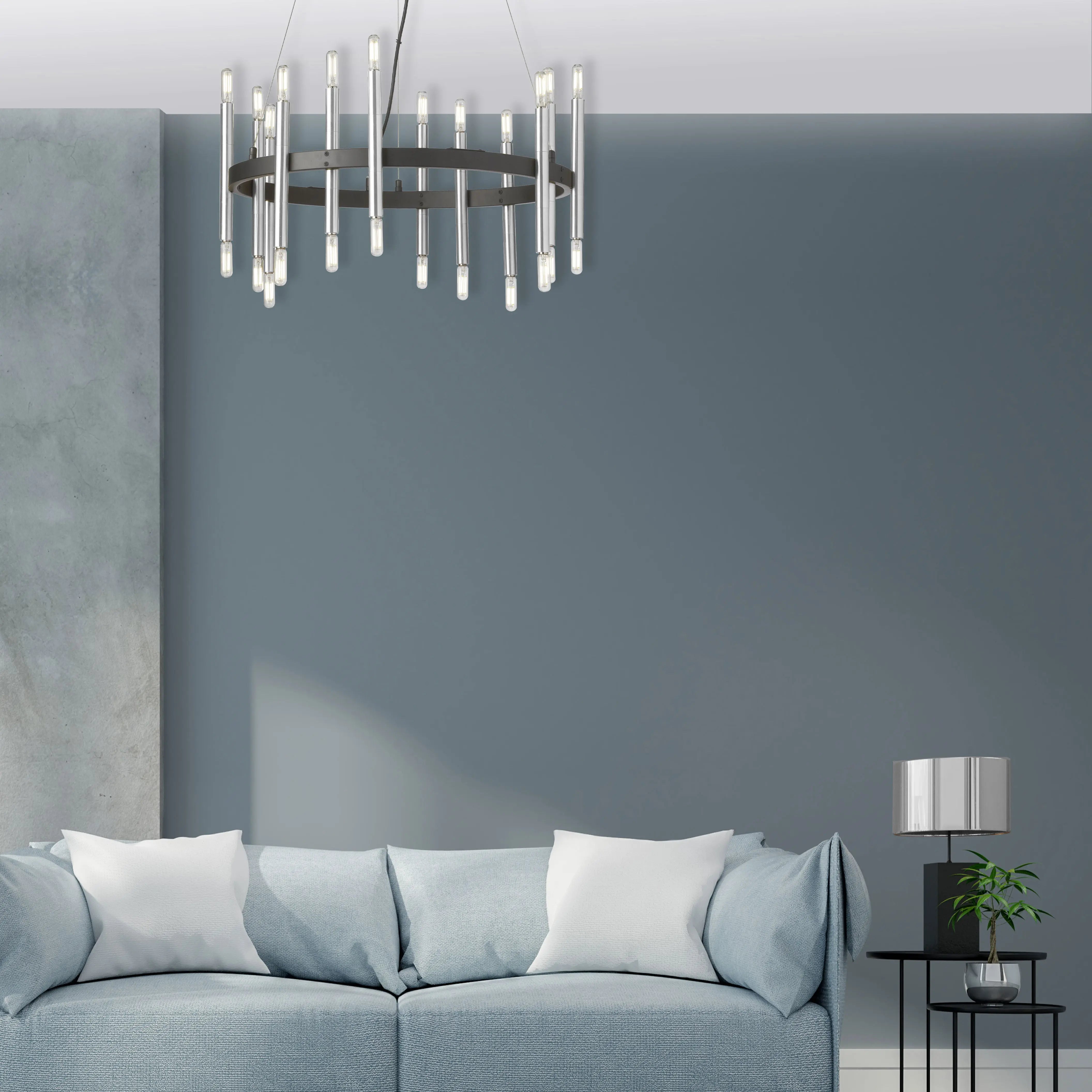 Dainolite 24 Light Incandescent Matte Black & Polished Chrome Chandelier