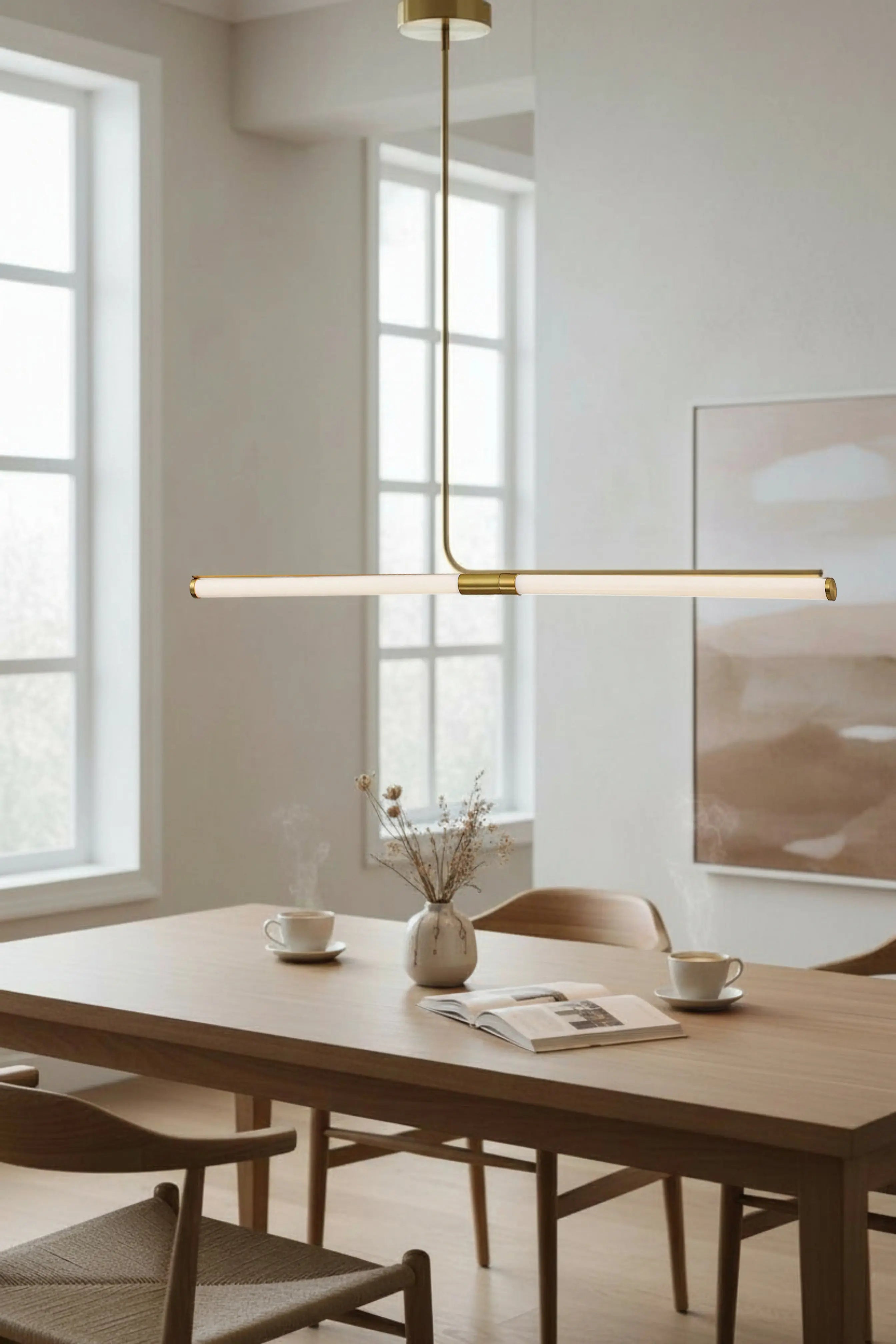 Dainolite 24W Horizontal Pendant, Aged Brass w/ White Acrylic Diffuser
