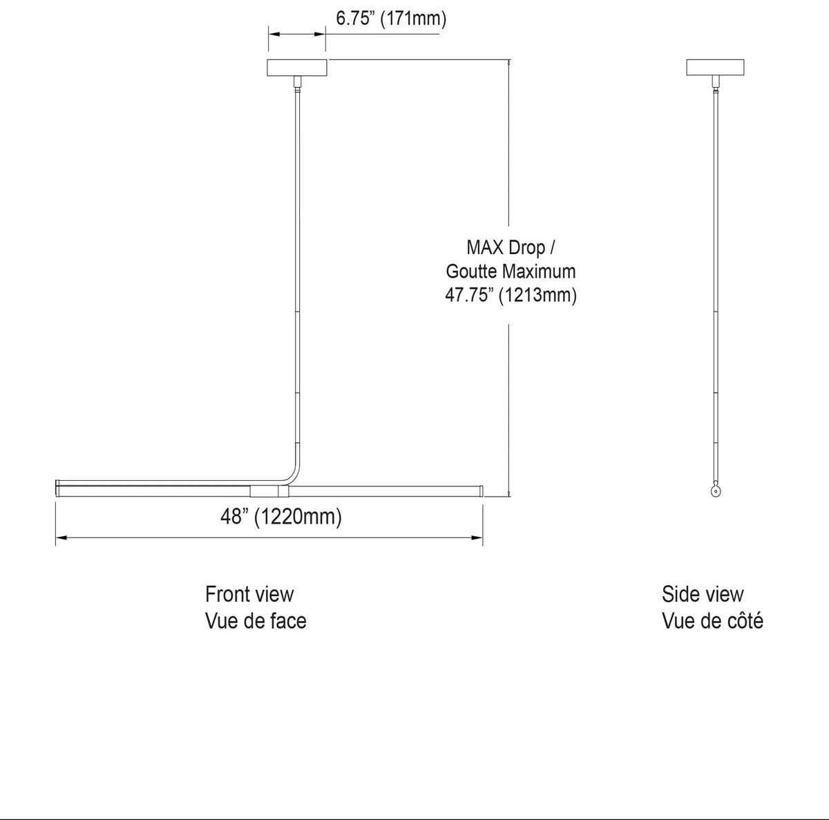 Dainolite 24W Horizontal Pendant, Matte Black w/ White Acrylic Diffuser